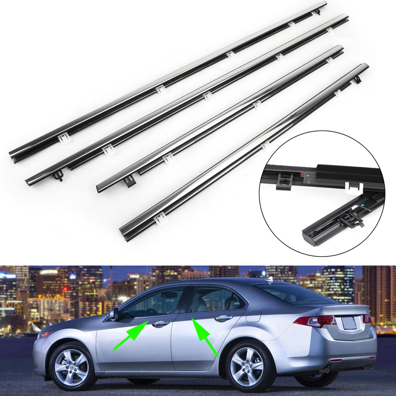 4PCS Car Outside Window Weatherstrip Seal Belt Moulding Fit For Acura TSX 09-14 Chrome