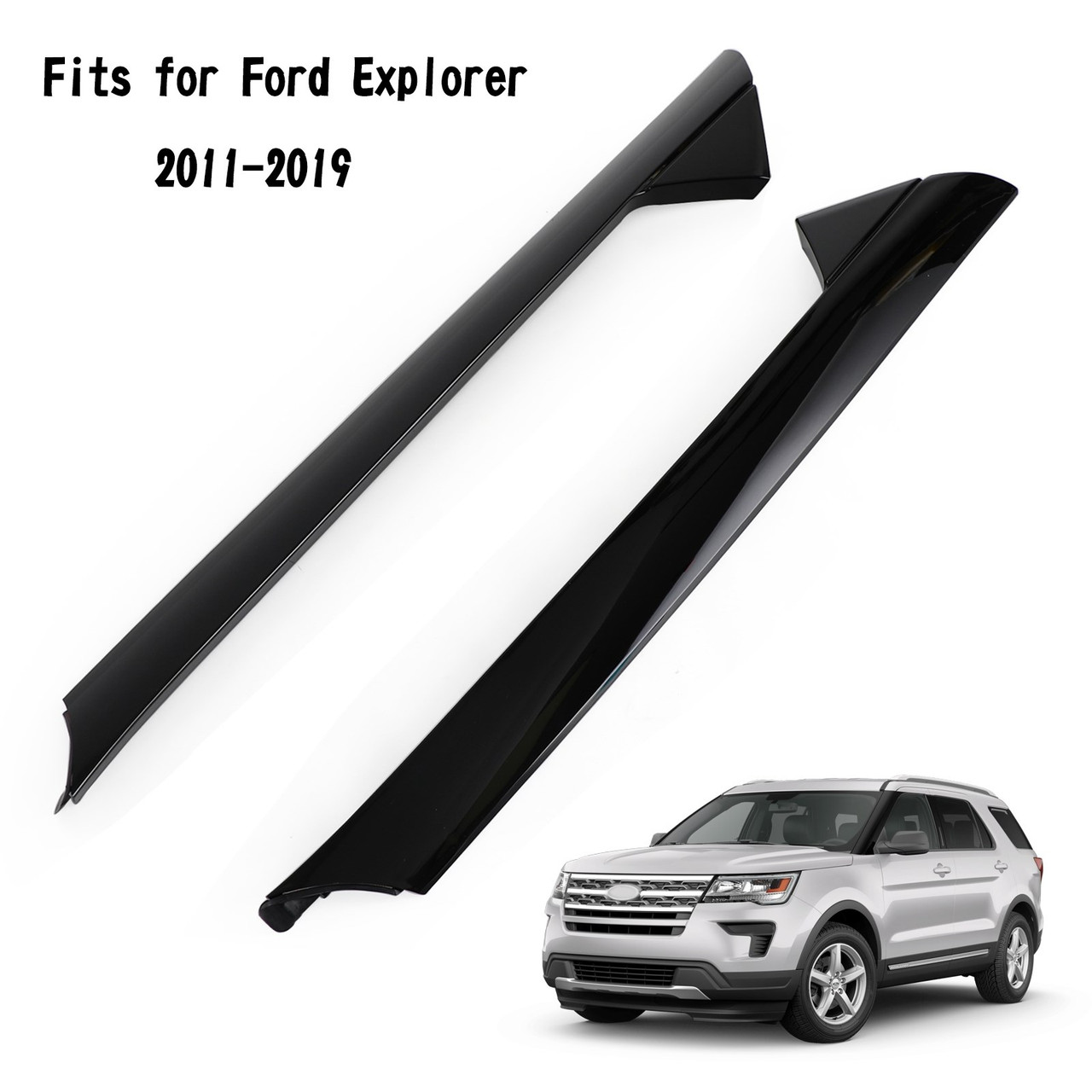 Left+Right Pair Side Windshield Outer Trim Molding Fit for Ford Explorer 2011-2019 Black