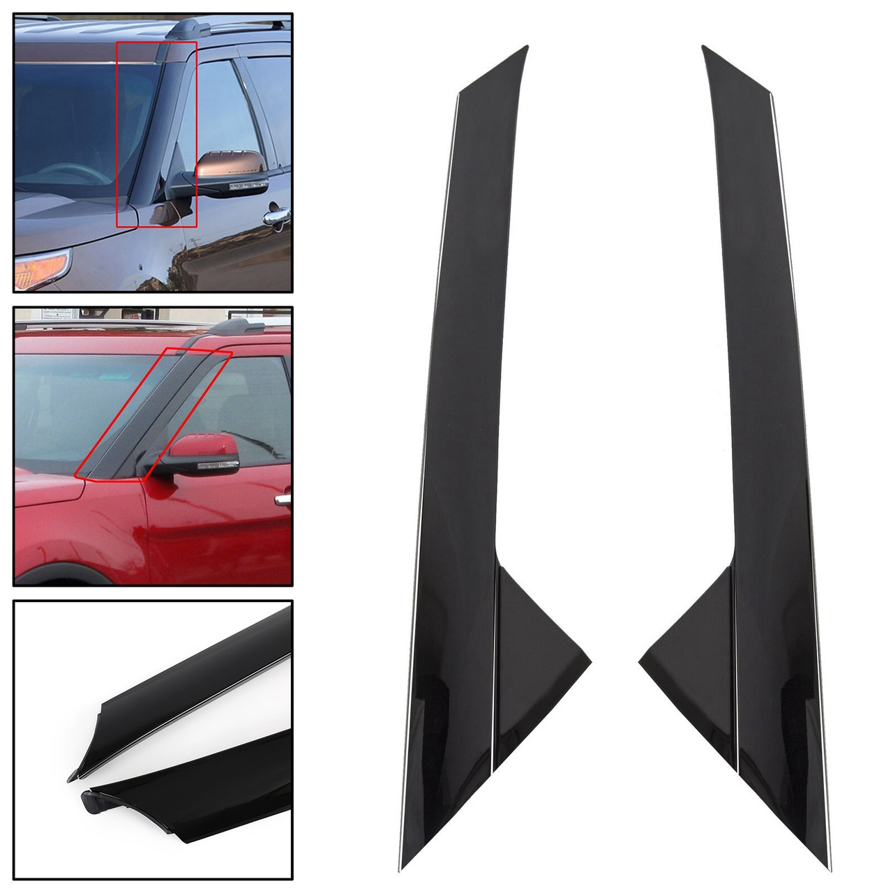 Left+Right Pair Side Windshield Outer Trim Molding Fit for Ford Explorer 2011-2019 Black
