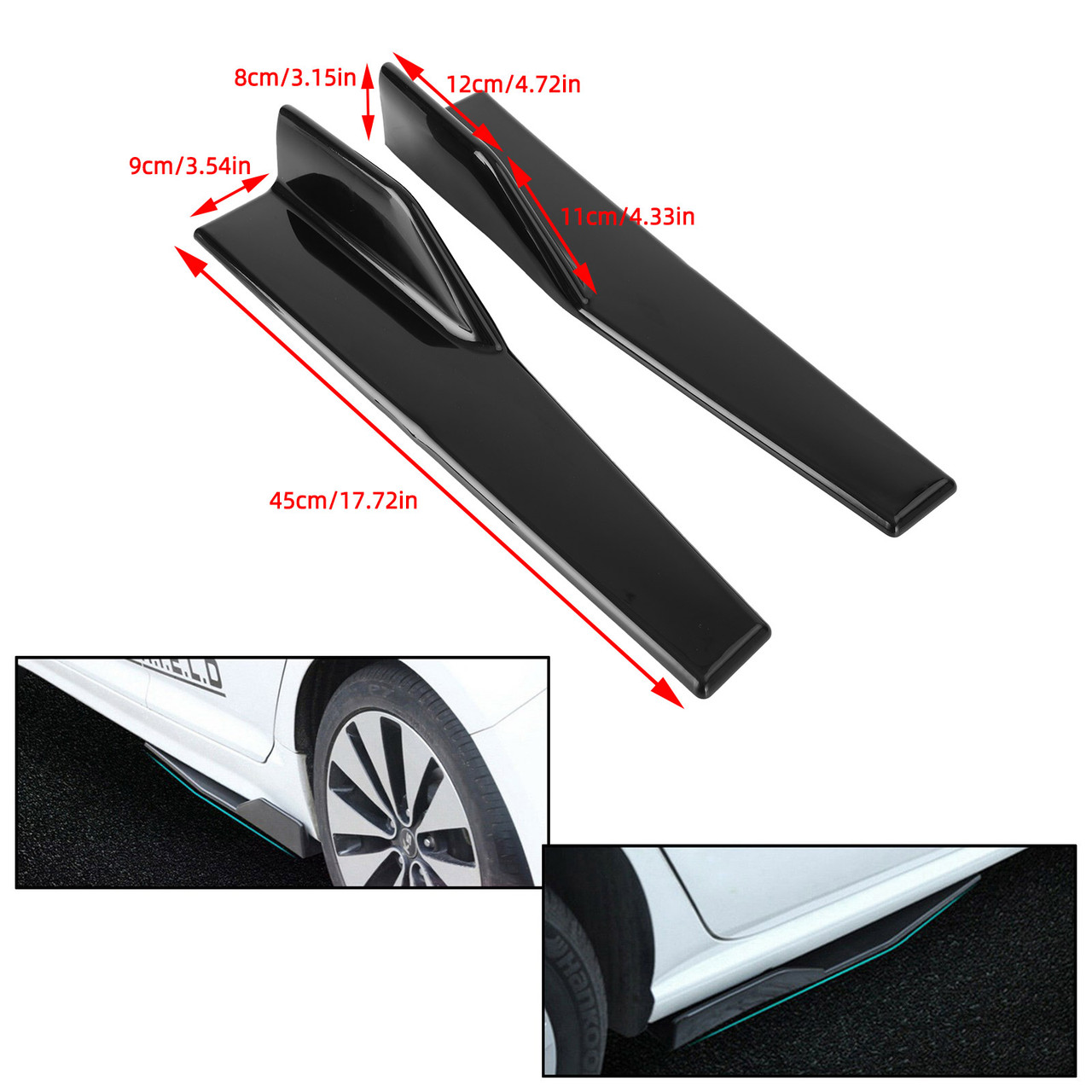 Pair 45cm Car Side Skirts Rocker Splitters Diffuser Winglet Wings Fit For Ford Mustang GBlack