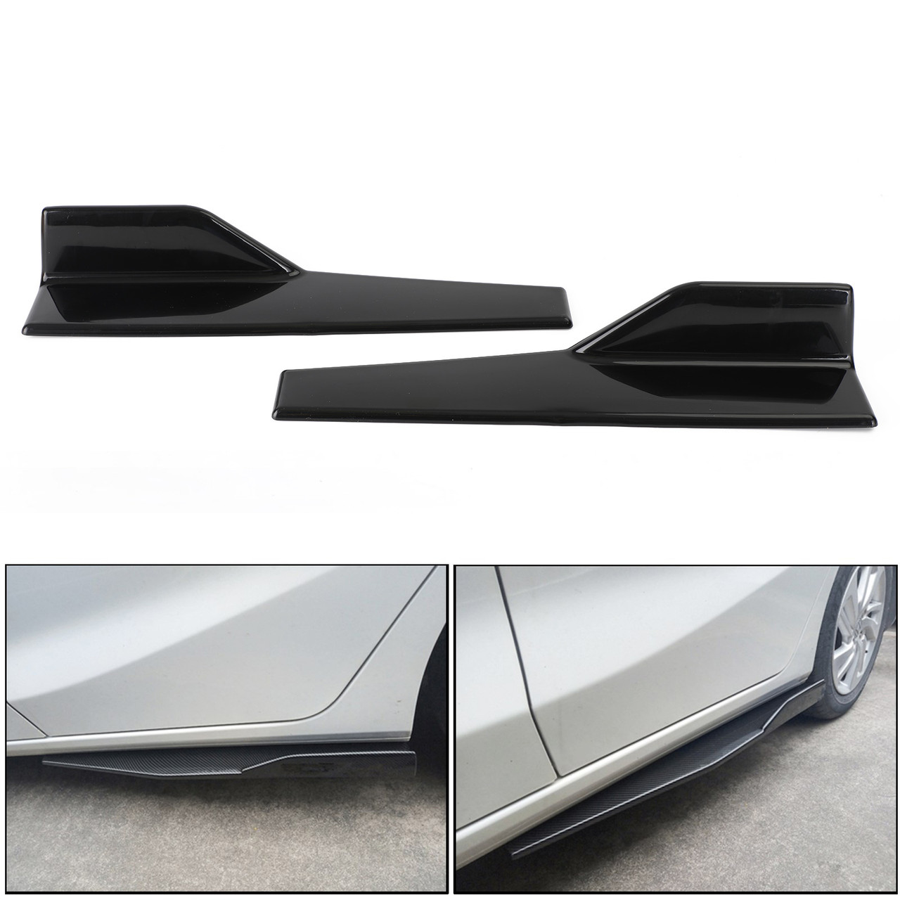 Pair 45cm Car Side Skirts Rocker Splitters Diffuser Winglet Wings Fit For Ford Mustang GBlack