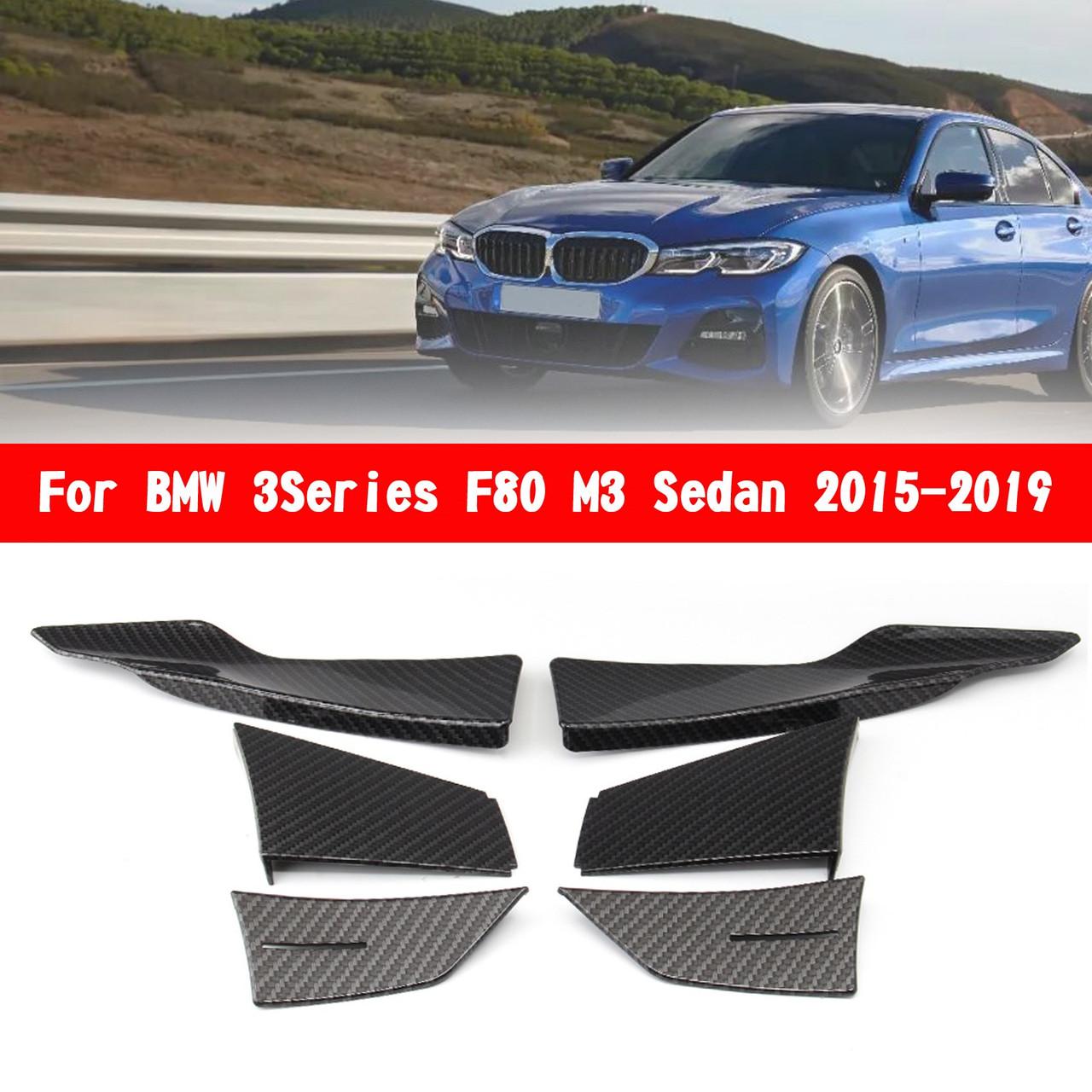 Pair Car Side Skirts Rocker Splitters Diffuser Winglet Wings Fits For BMW 3-Series F80 M3 15-19 Carbon Fiber