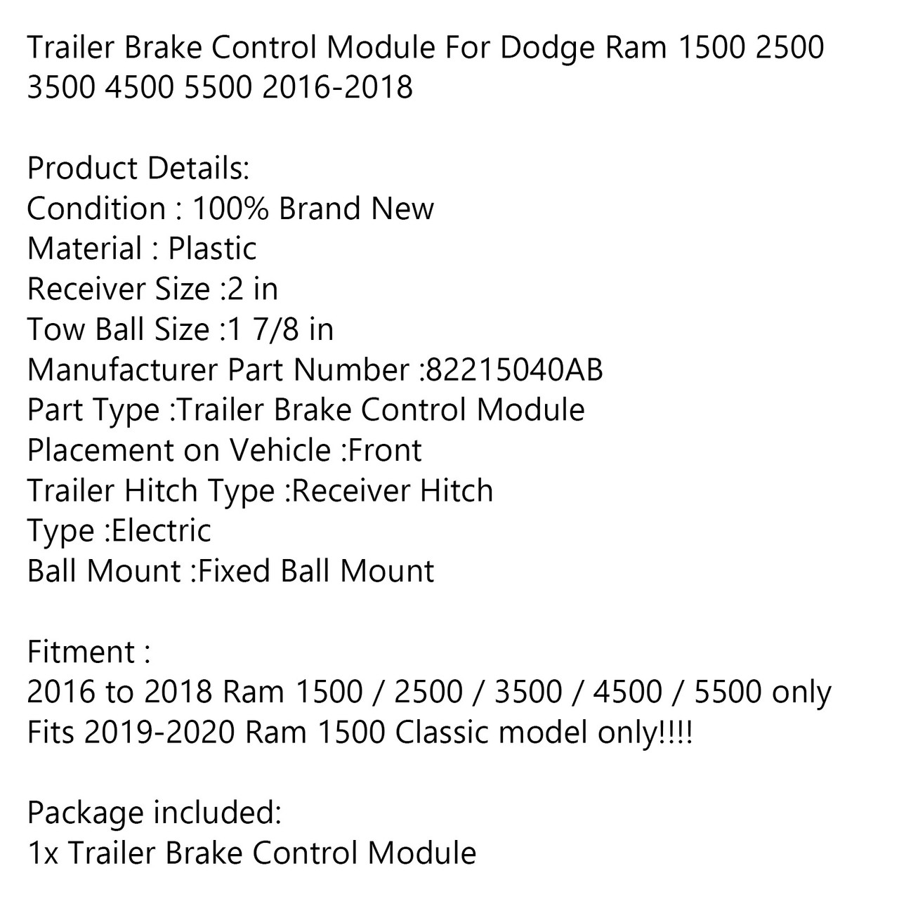 2016-2018 Ram 1500 2500 3500 4500 5500 & 2019-2023 1500 Classic Trailer