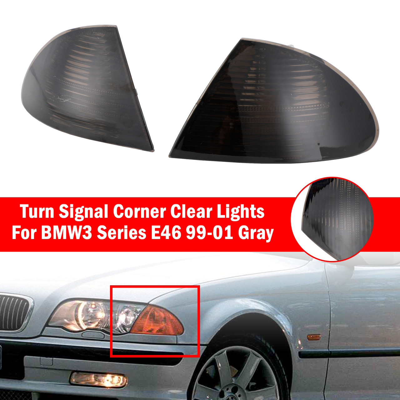 Turn Signal Corner Corner Clear Lights Fit For BMW 3 Series E46 99-01 Gray