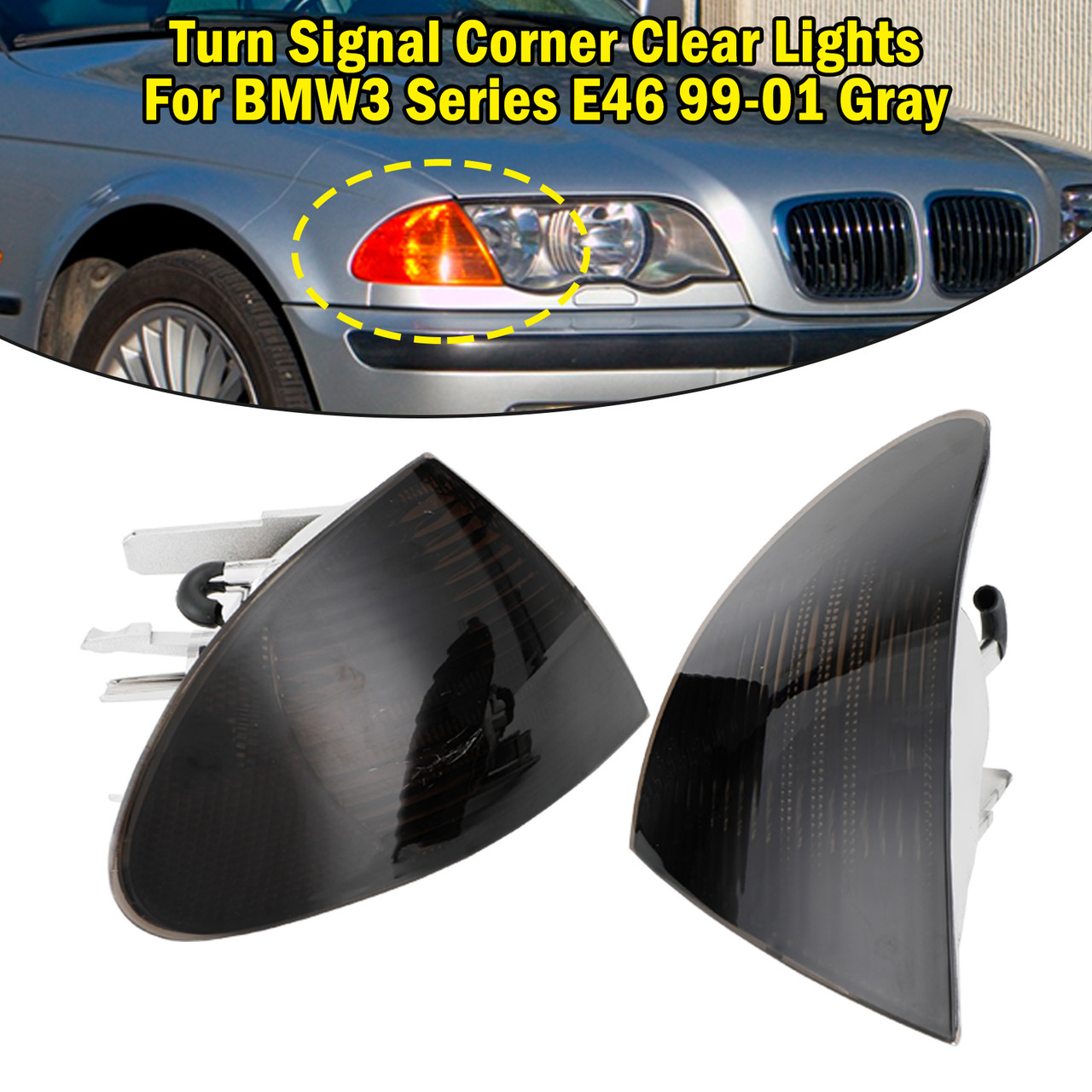 Turn Signal Corner Corner Clear Lights Fit For BMW 3 Series E46 99-01 Gray