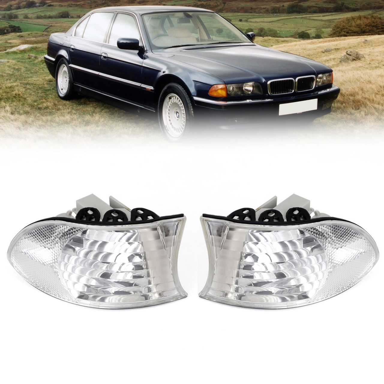 Corner Lights Parking Lamps Pair Fit For BMW 7-Series E38 1999-2001 White
