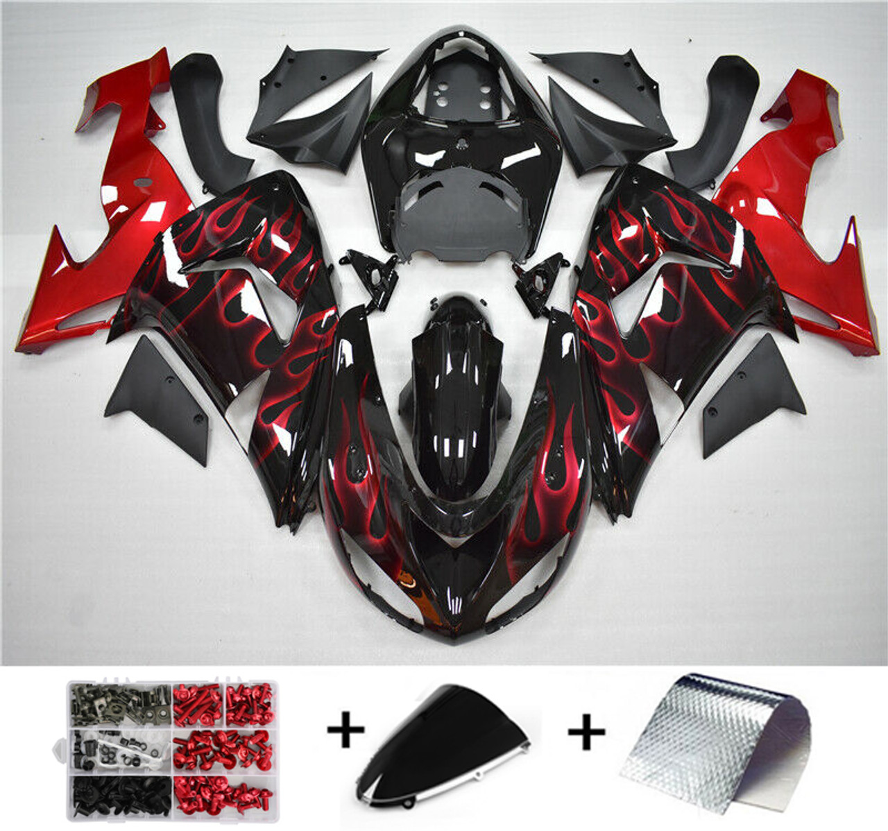 Red Flames Injection Fairing Kit Plastic Fit for Kawasaki ZX10R 2006 2007