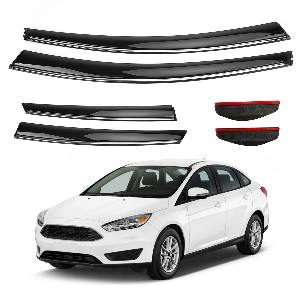 6PCS Window Sun Rain Guard Visors Kit Fit For Ford Focus 2012-2018