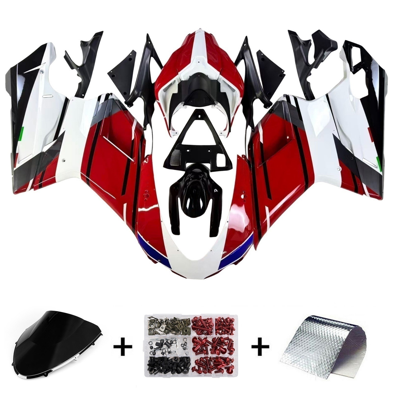 Amotopart Fairing Kit Bodywork ABS fit For Ducati 1098 1198 848 2007-2011 Red White Gray Black