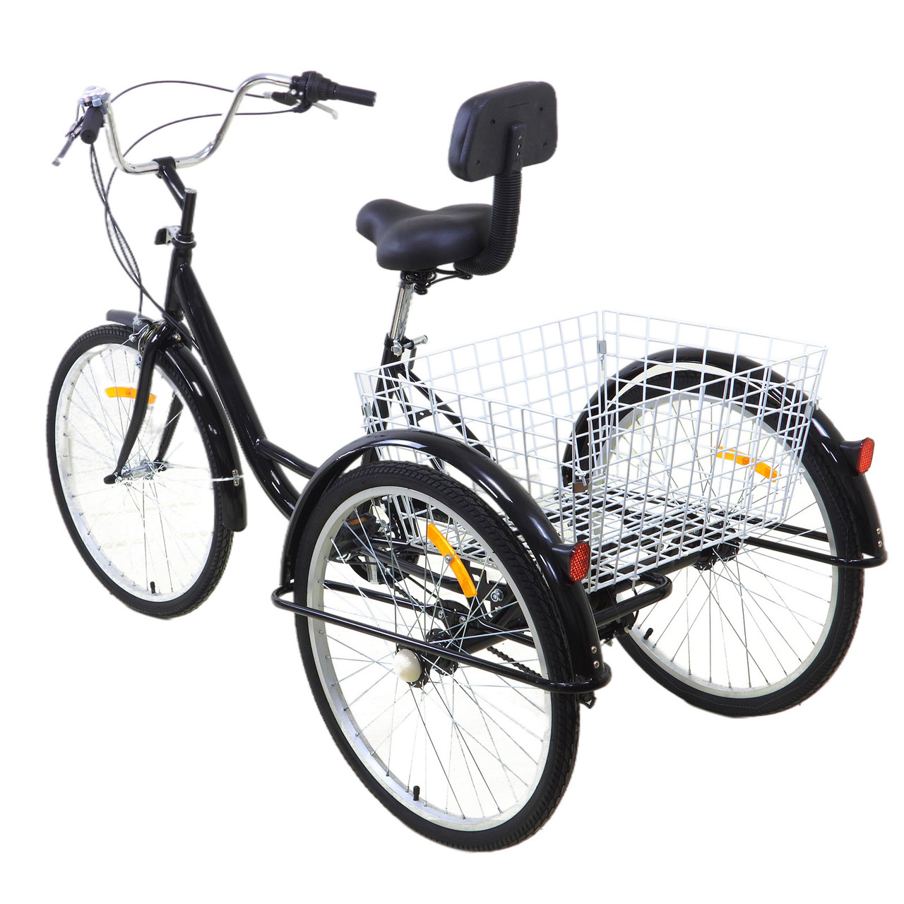 7 Speed 24" Adult 3-Wheel Tricycle Cruise Bike Bicycle With Basket (Pump + Lock) Black