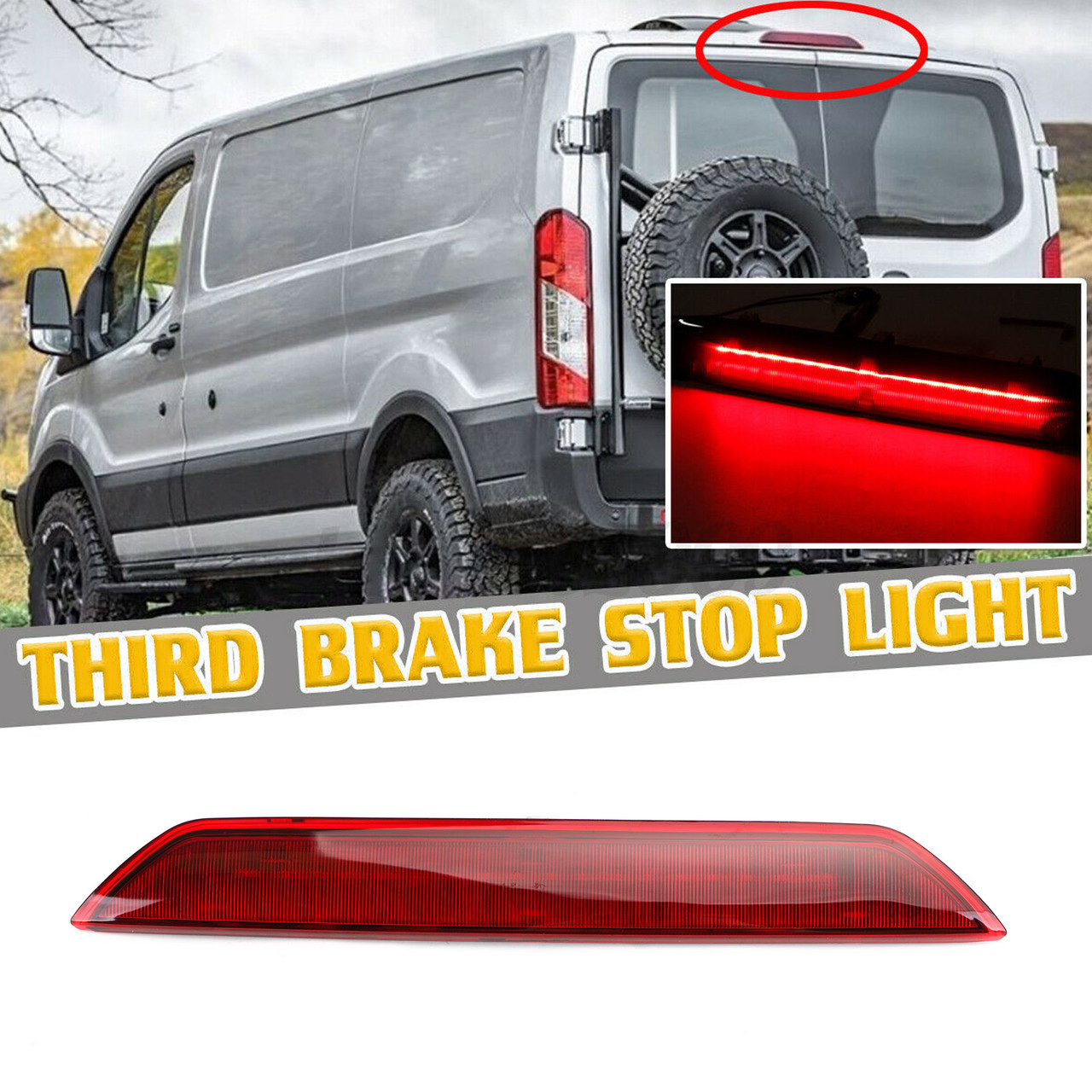 Rear Center High Mount Stop Third Brake Light Fit For Ford Transit 150 250 350 2015-2020 Red