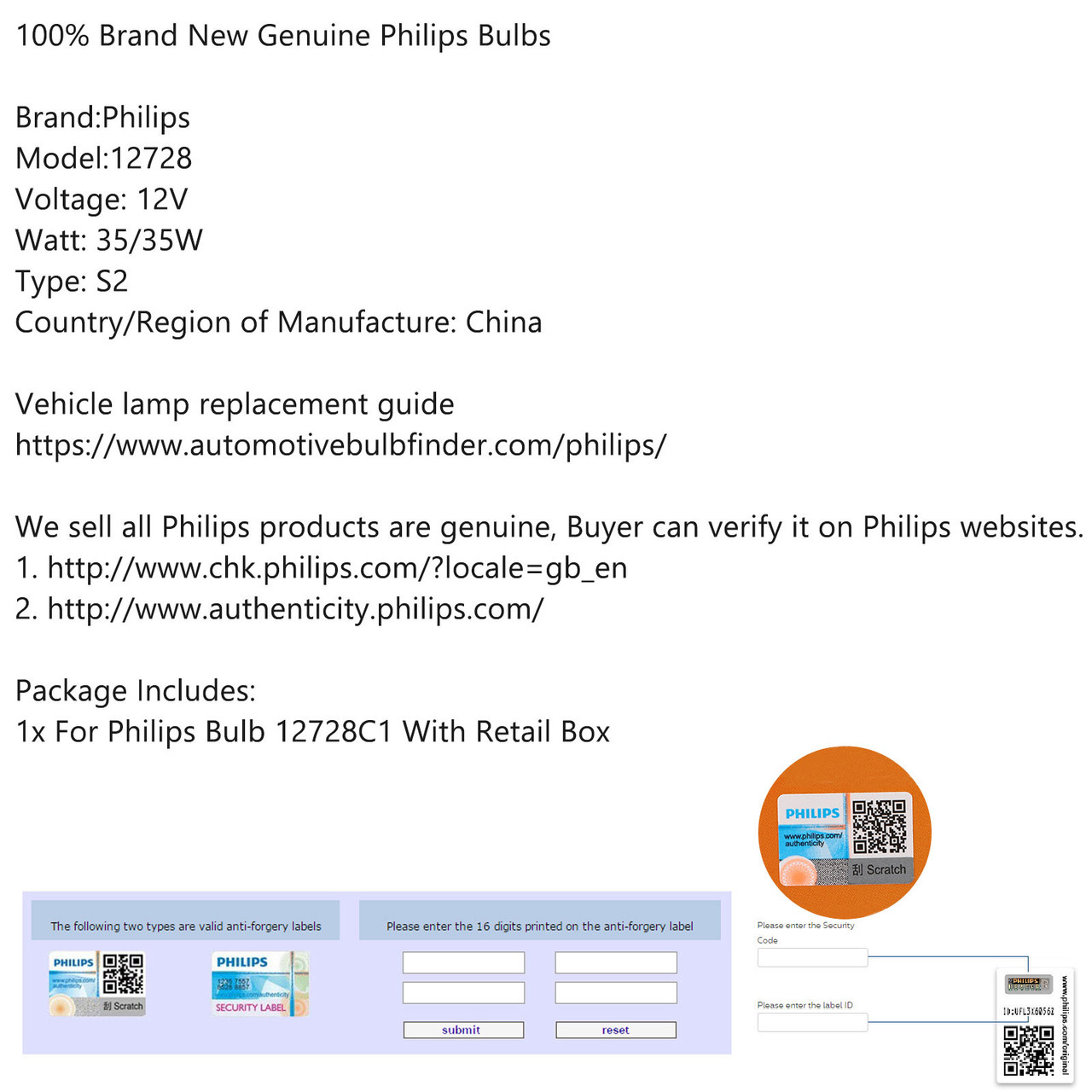 For Philips 12728 Premium Vision S2 35/35W BA20d +30% Motorcycle Phare Bulb