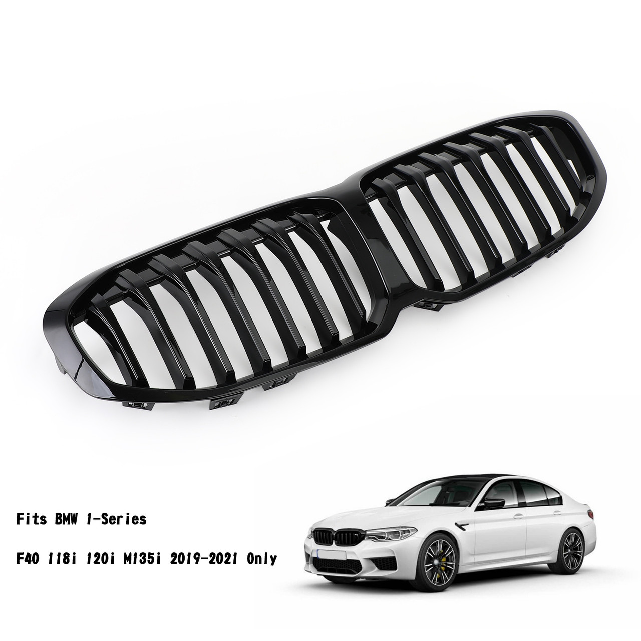 Gloss Black Front Replacement Hood Grille Fit BMW F40 1-Series 2019-2023