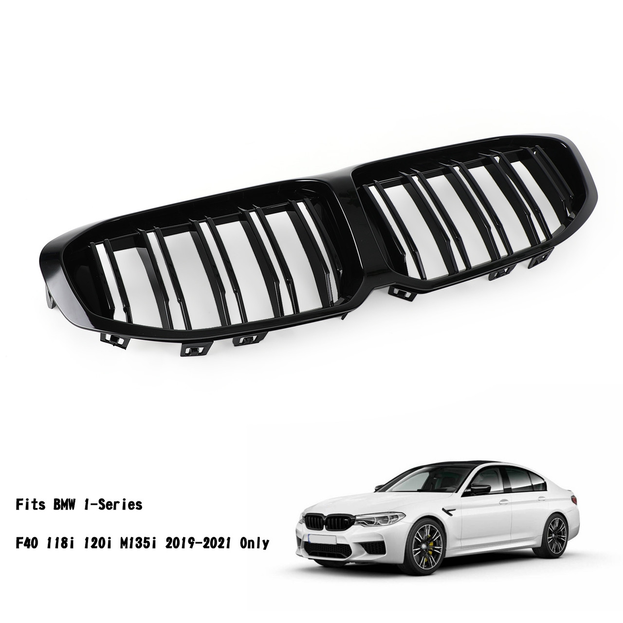 Gloss Double Black Front Replacement Hood Grille Fit BMW F40 1-Series 2019-2023