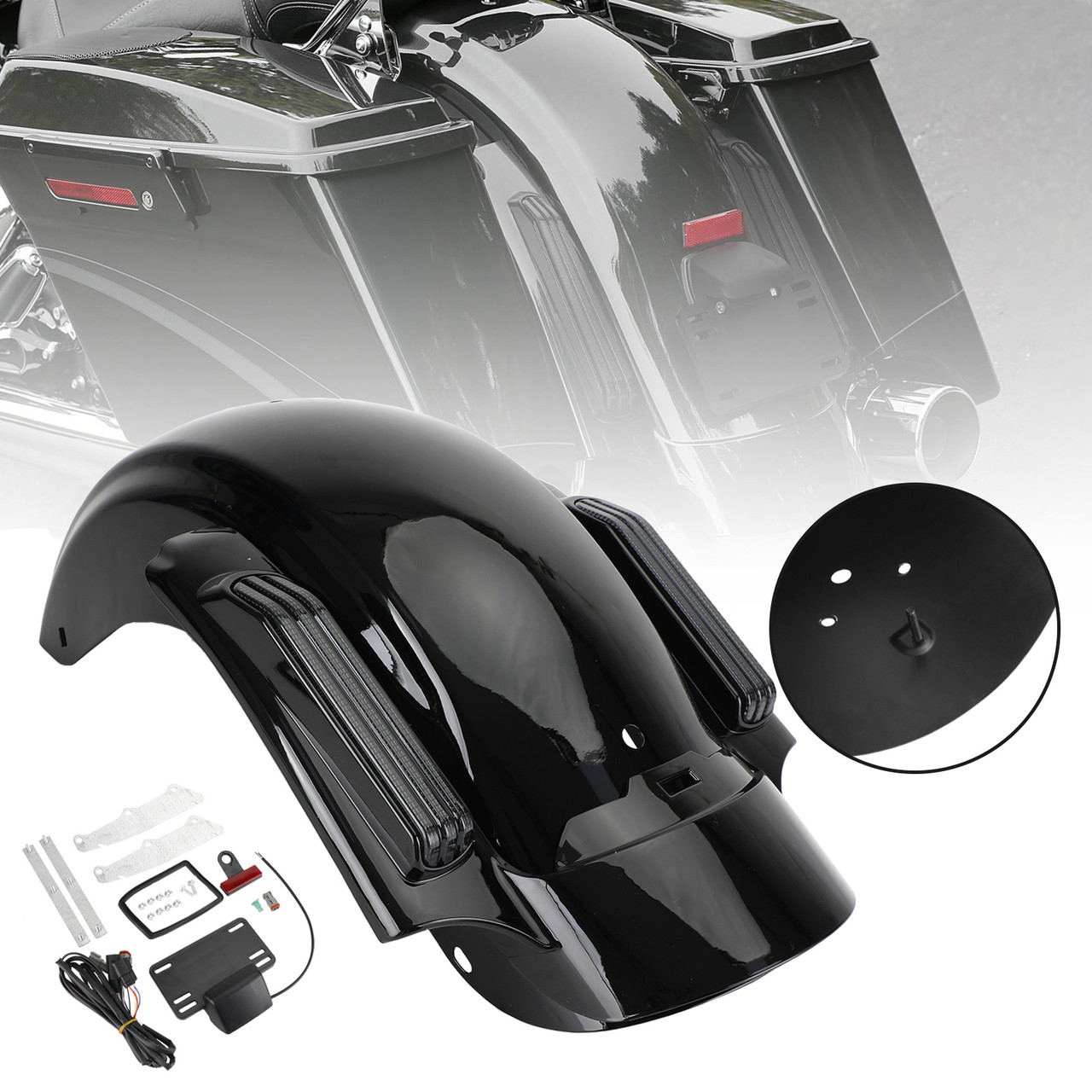 LED Rear Fender System Fit for Harley Road King FLHR Ultra Limited FLHTK 14-20 Road Glide FLTRX 16-20 Black