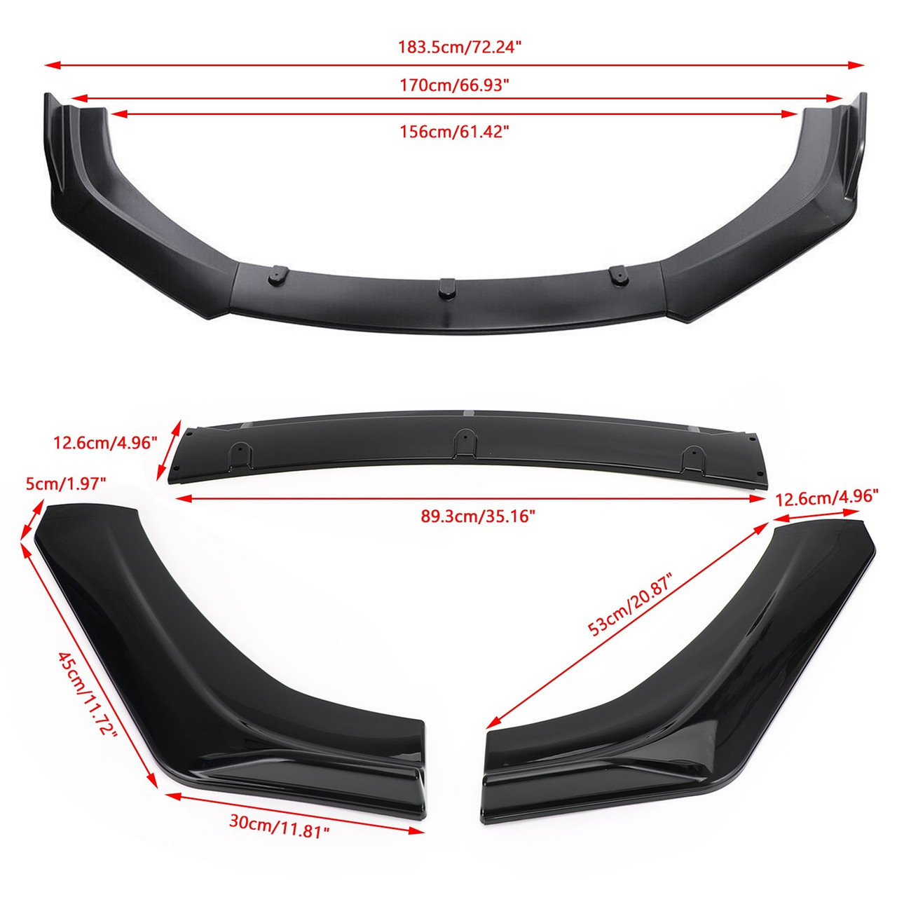 3PCS Universal Front Bumper Lip Body Kit Spoiler Fit for BMW F10/F11 520i Mercedes Benz W205 W204 AUDI A3 A4