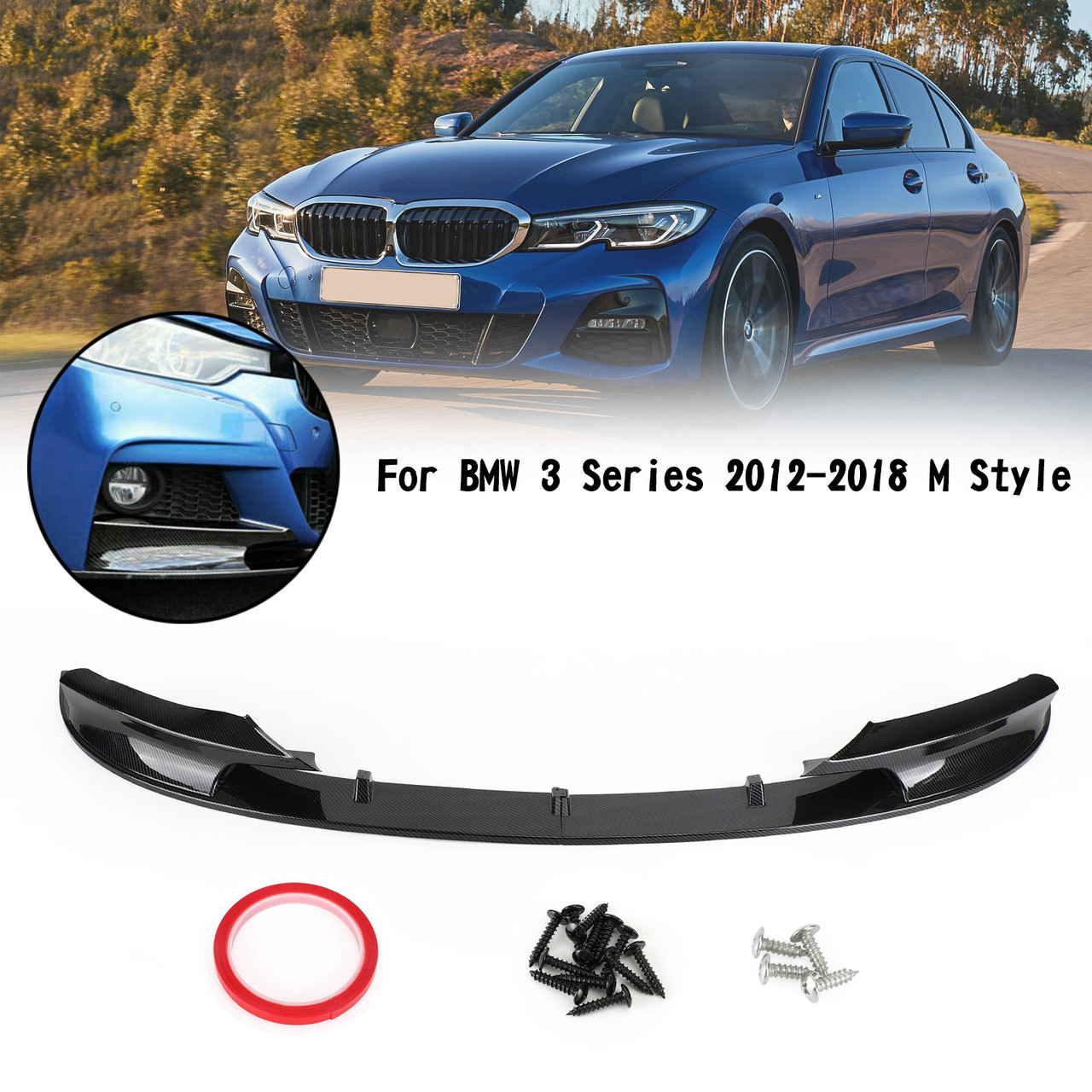 Car Front Bumper Spoiler Lip Fit for BMW F30 2012-2018 3 Series M Style