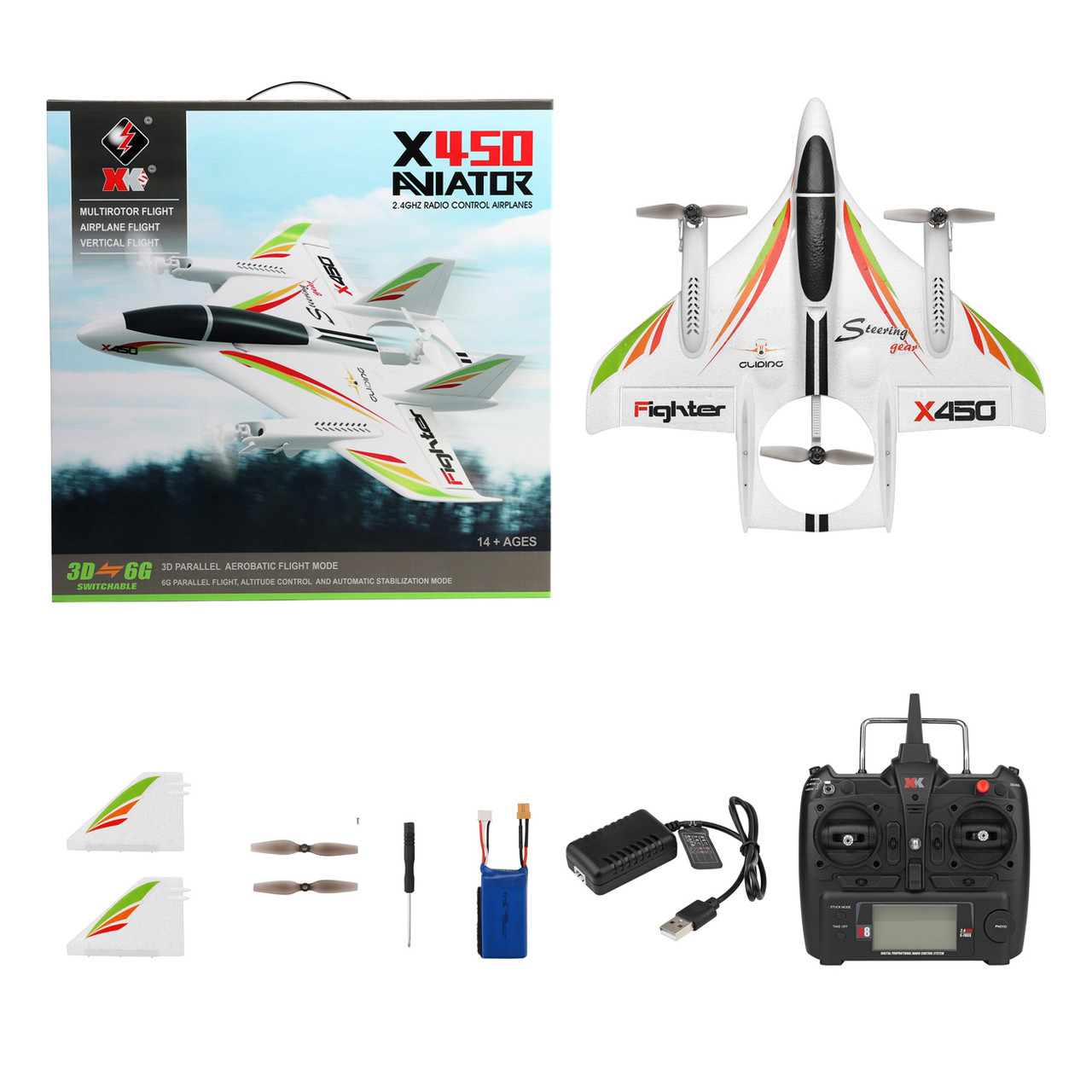 WLtoys XK X450 RC Airplane Brushless 2.4G 6CH 3D/6G LED Fixed Wing