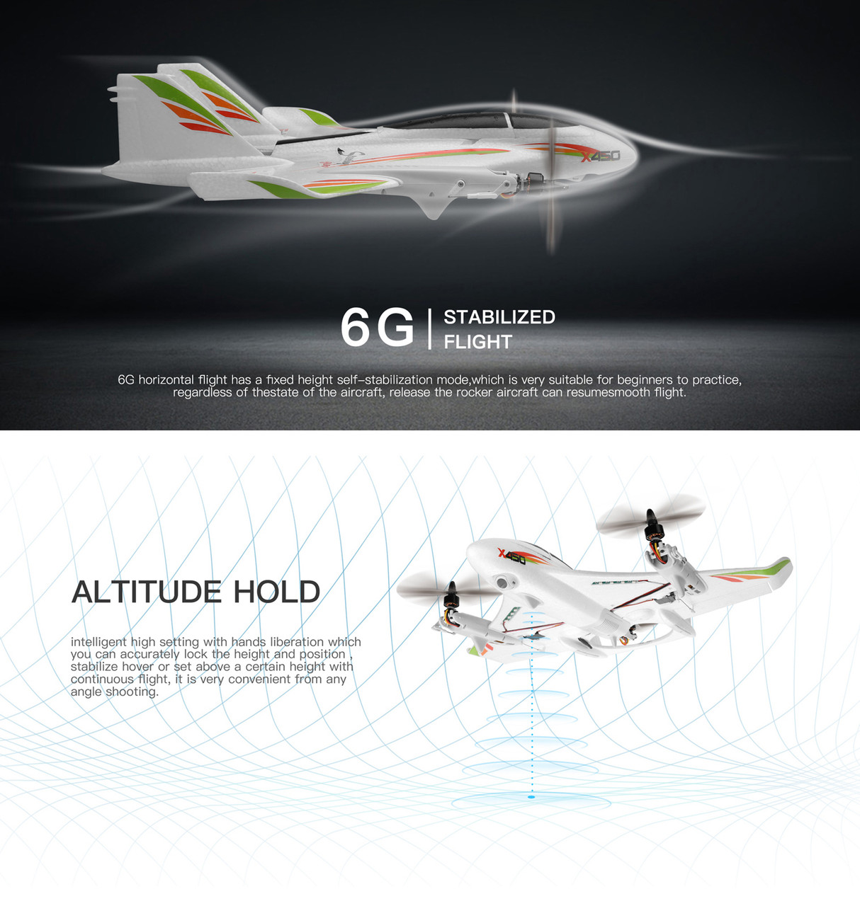 WLtoys XK X450 RC Airplane Brushless 2.4G 6CH 3D/6G LED Fixed Wing