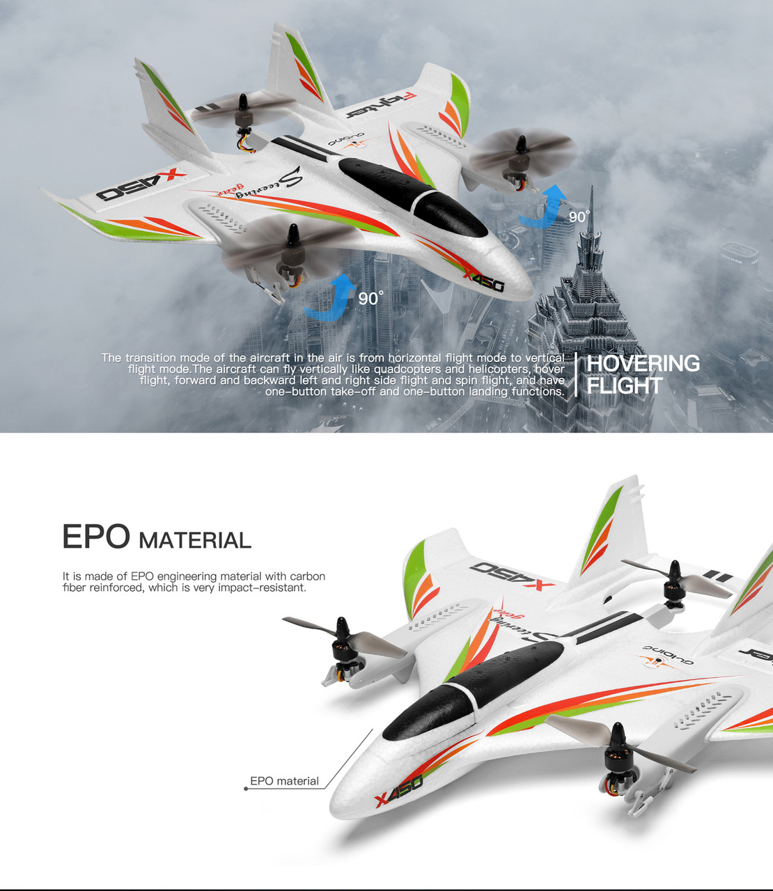 WLtoys XK X450 RC Airplane Brushless 2.4G 6CH 3D/6G LED Fixed Wing