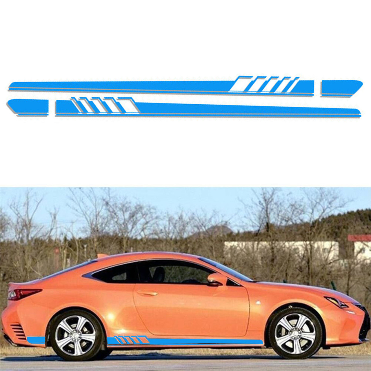2pcs Side Skirt Stripes Decal Sticker Fit For Mercedes Benz W205 C Class AMG Blue