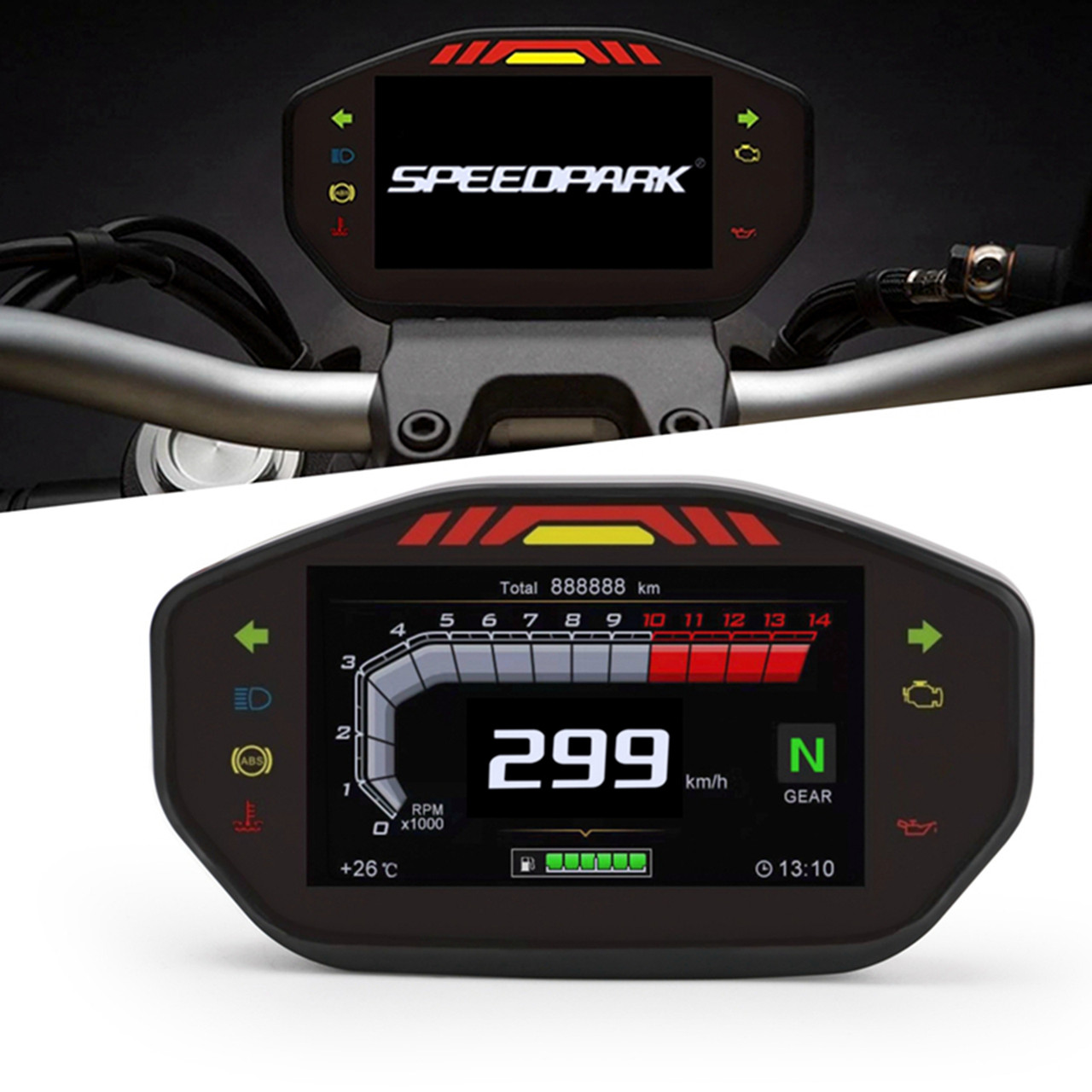 Universal Motorcycle Tft Digital Speedometer 14000Rpm 6 Gear Backlight Odometer Black