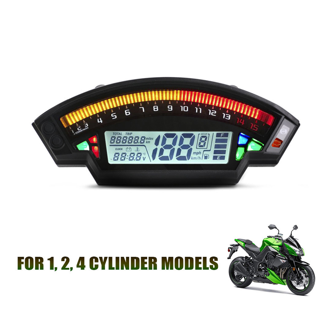 Universal LCD TFT Digital Speedometer 14000RPM 6 Gear Backlight Odometer For1,2,4 Cylinders Meter