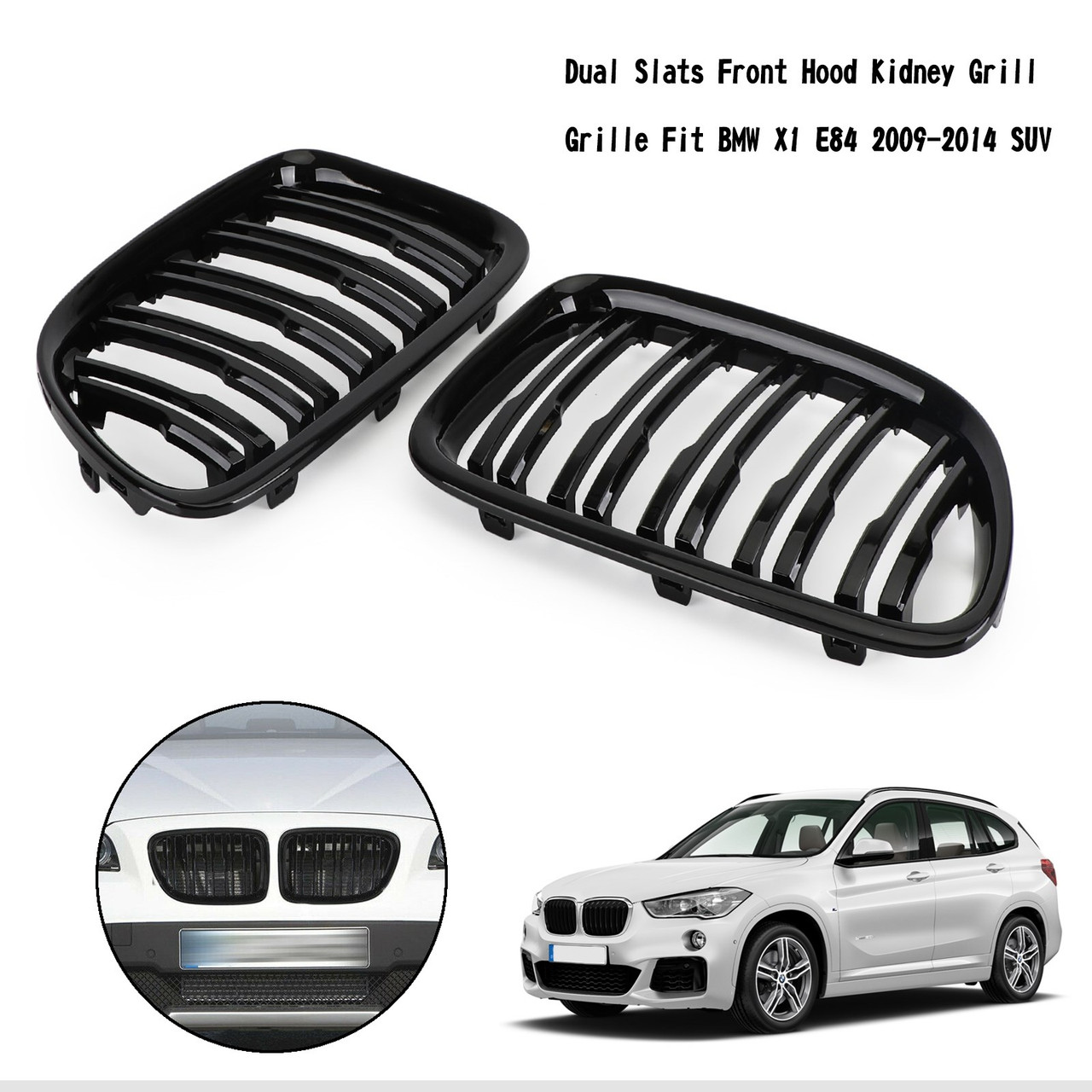 BMW X1 E84 2009-2014 Dual Slats Front Hood Kidney Grill Grille Generic Gloss Black