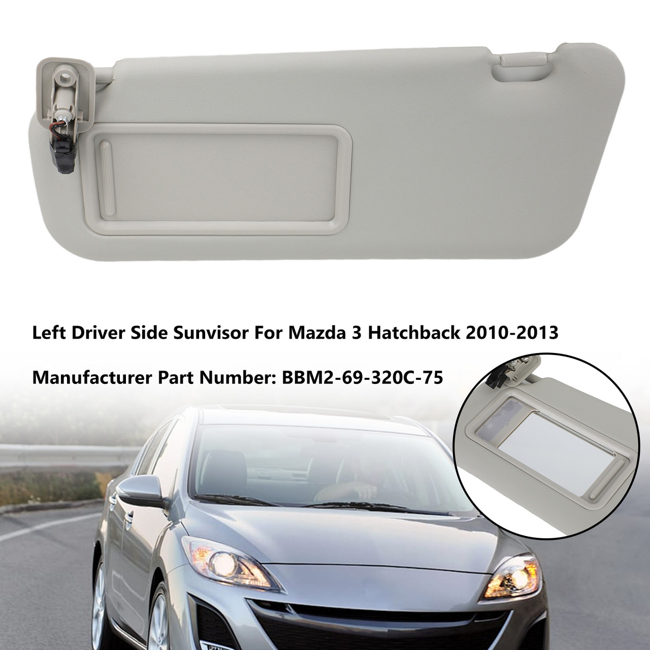 Left Driver Side Sun Visor BBM2-69-320C-75 Fit For Mazda 3 Hatchback 2010-2013