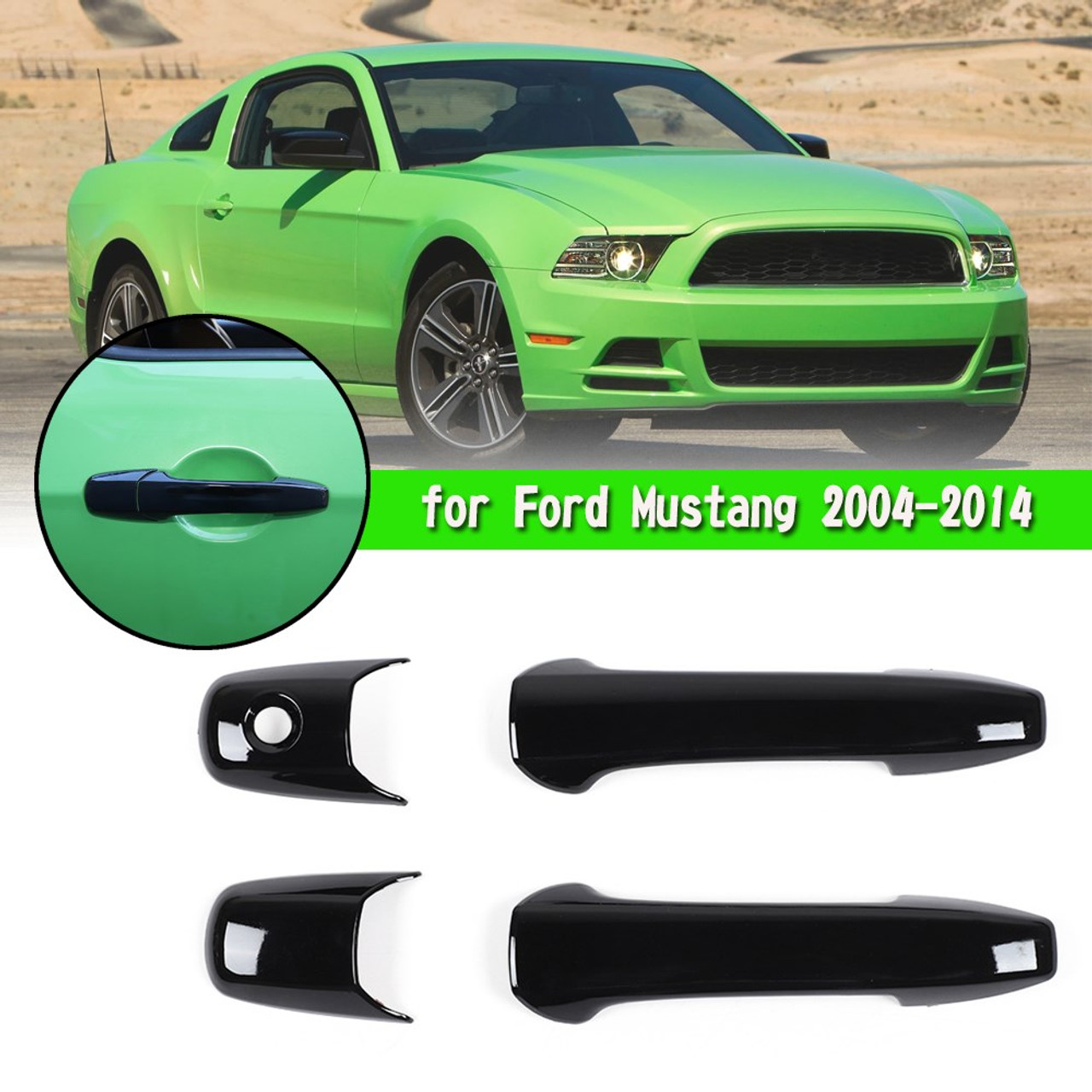 4PCS Exterior Door Handle Shell Cover Trim Fit for Ford Mustang 2004-2014 Black