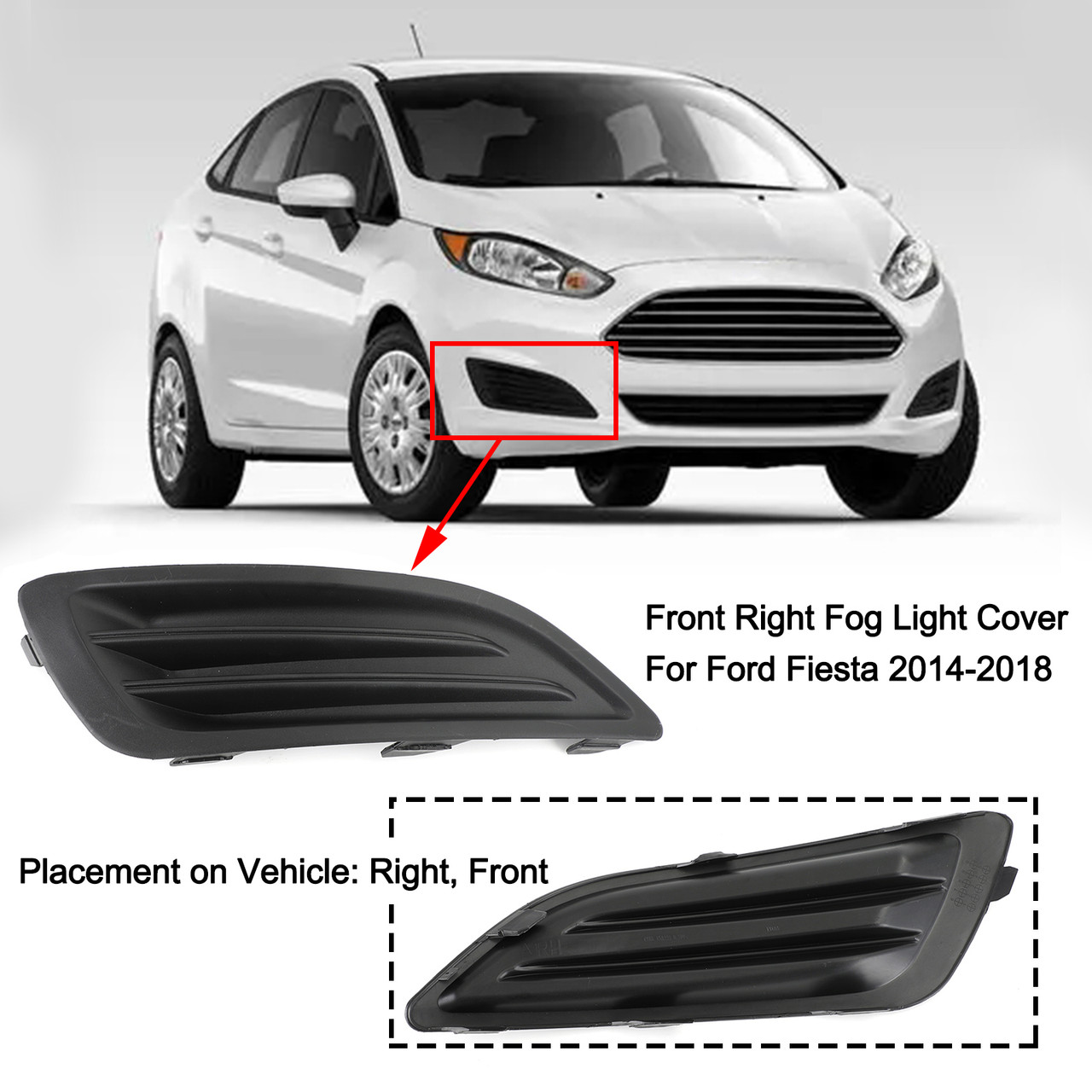 Front Right Fog Light Cover Trim Fit for Ford Fiesta 2014-2017