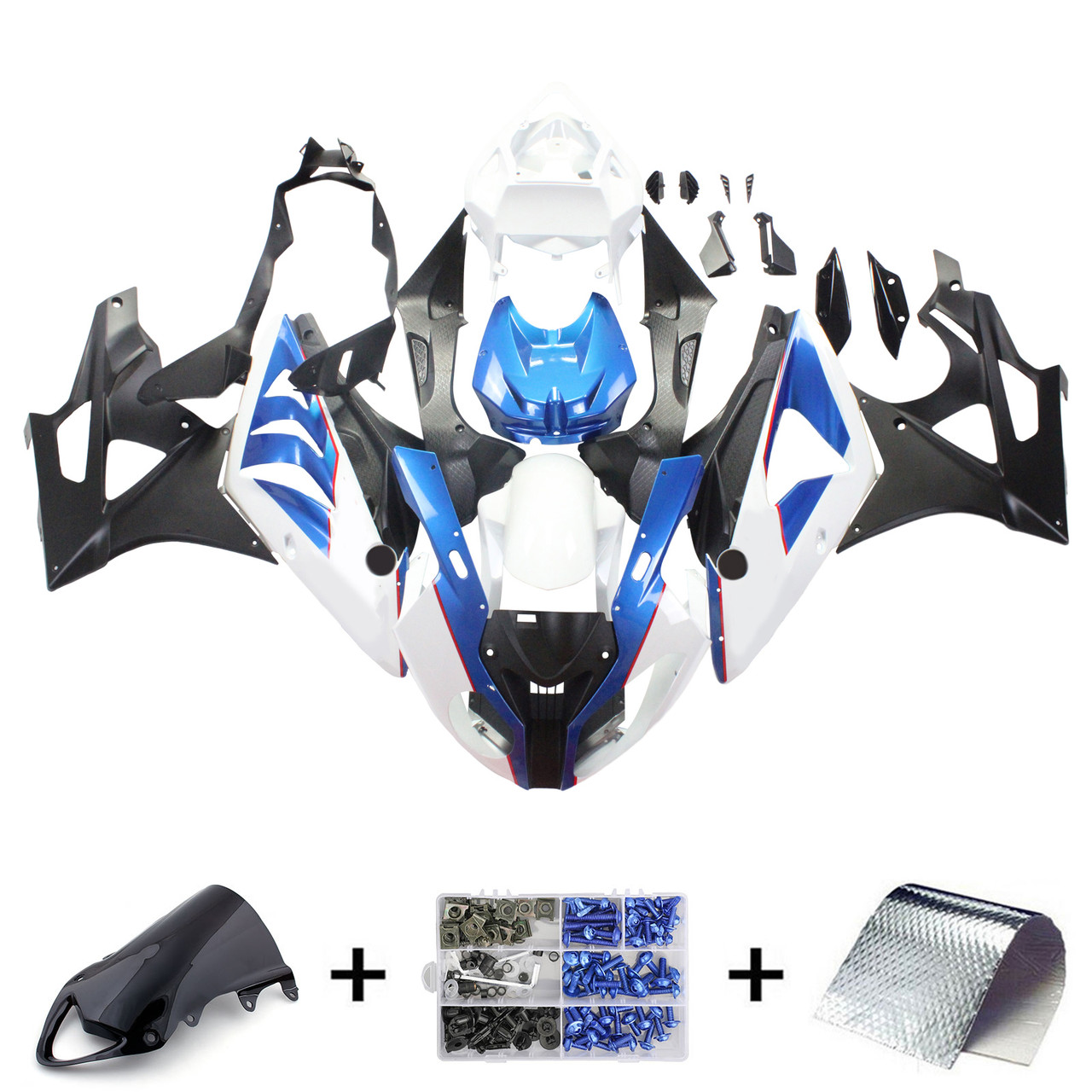 Amotopart Fairing Kit Bodywork ABS fit For 2009-2014 BMW S1000RR White Blue