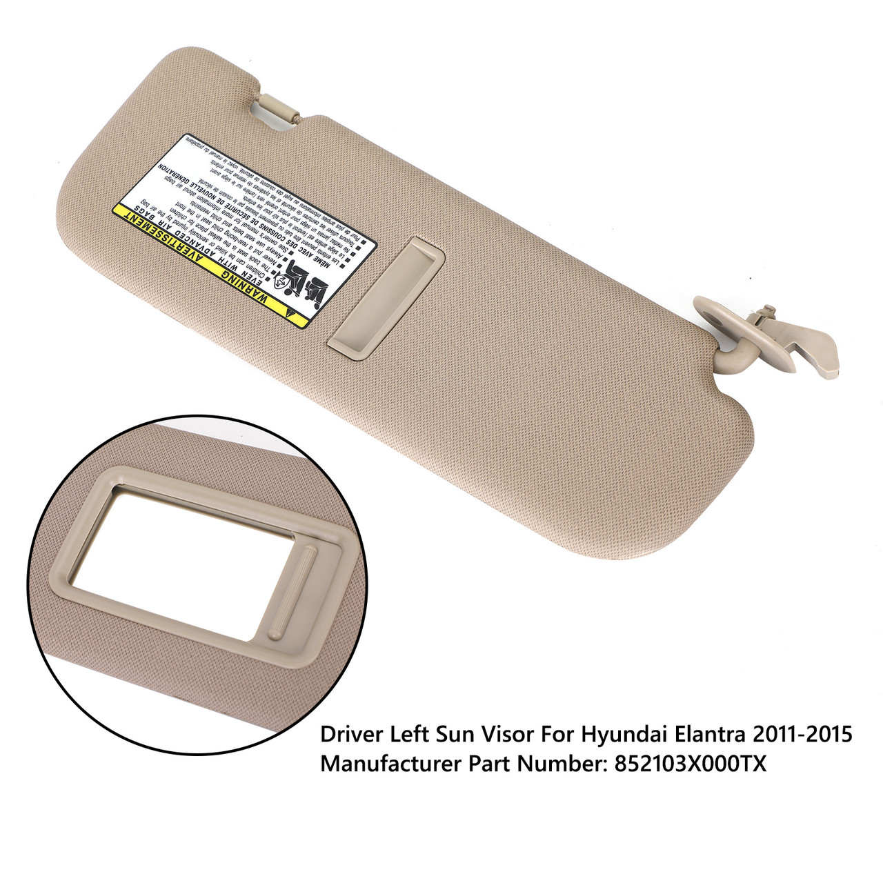 Sun Visor Driver Left Side 852103X000 Fit for Hyundai Elantra MD 2011-2015