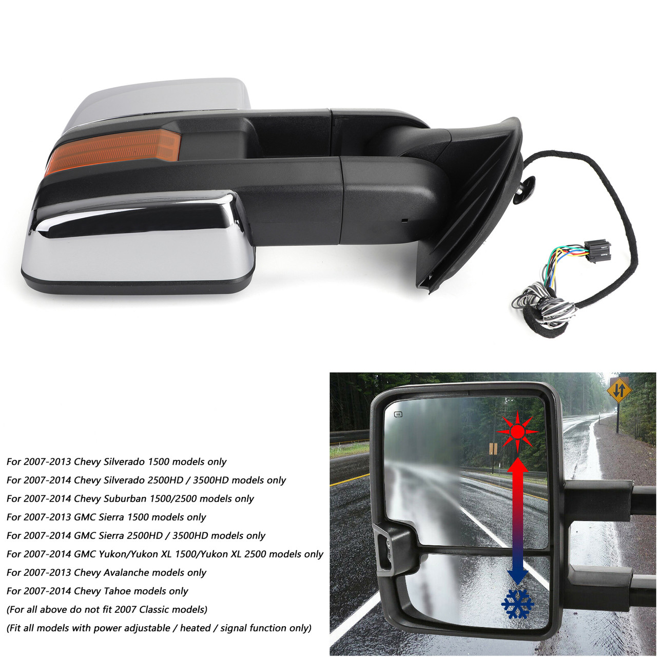 Amber LED Signal Power+Heated Towing Mirrors Fit for Chevy Silverado 1500 07-13 Chevy Tahoe Suburban GMC Sierra 2500HD 1500 07-14