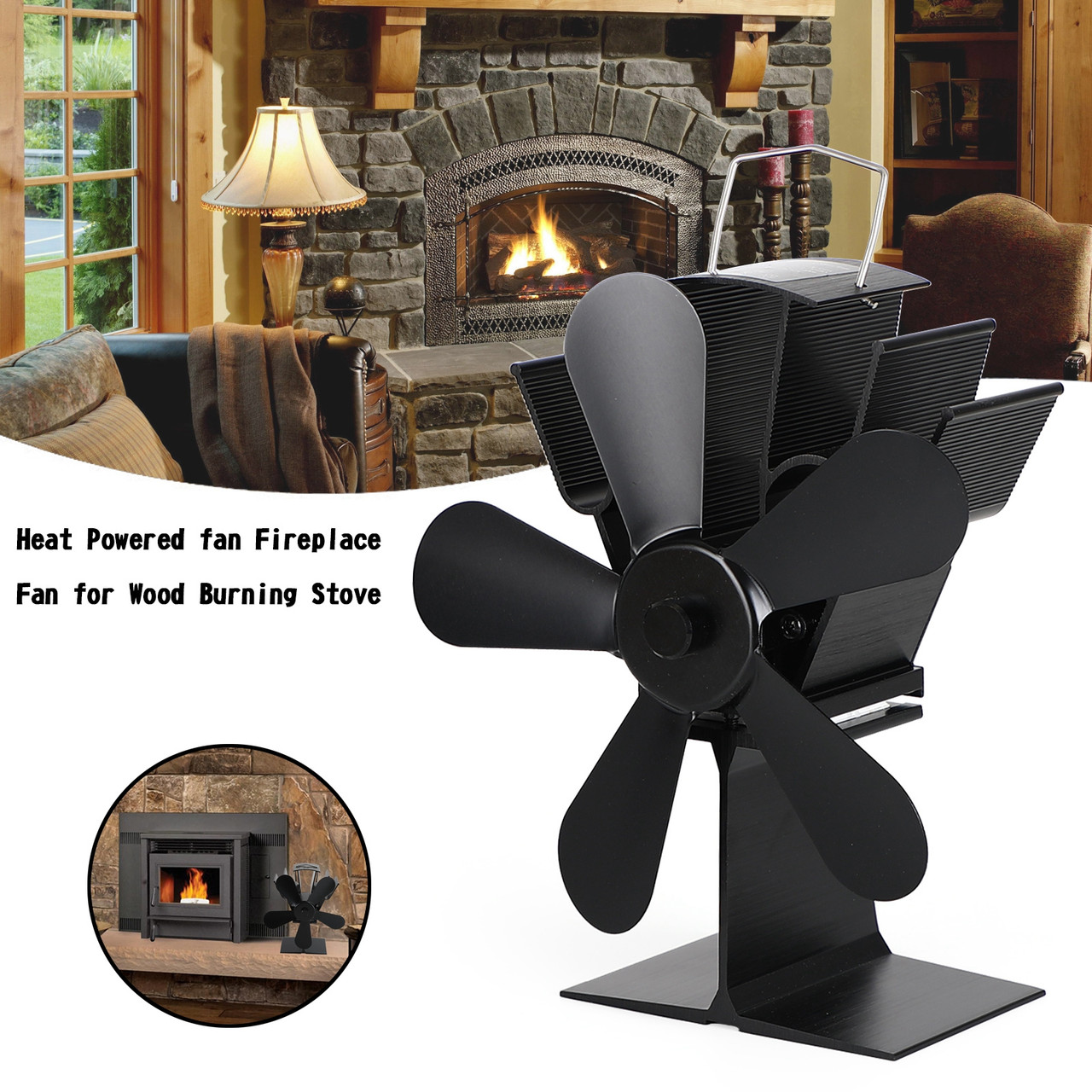 6 Blades Wood Stove Fan Heat Powered Eco Fireplace Fan Log Burner Fuel  Saving US