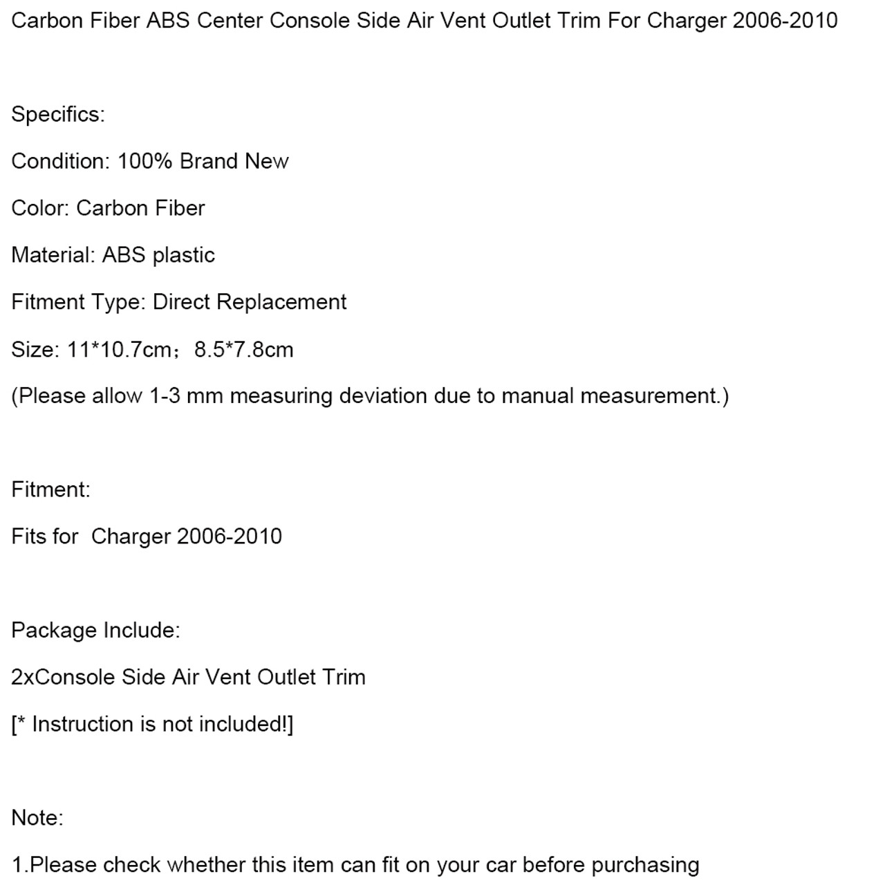 Carbon Fiber ABS Center Console Side Air Vent Outlet Trim Fit for Dodge 2006-2010