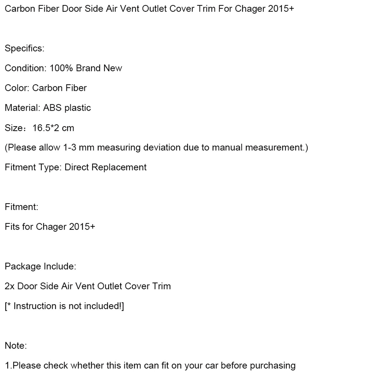Carbon Fiber Door Side Air Vent Outlet Cover Trim Fit for Dodge 2015+