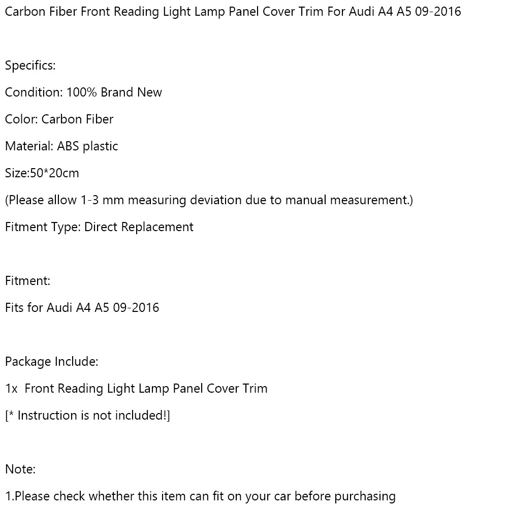 Carbon Fiber Front Reading Light Lamp Panel Cover Trim Fit for Audi A4 A5 09-16