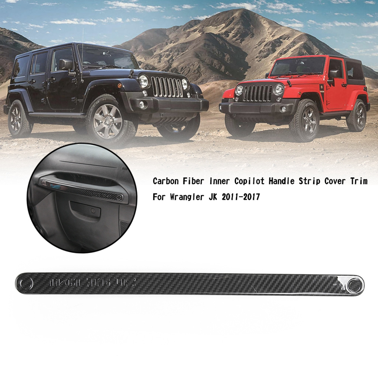 Inner Copilot Handle Strip Cover Trim Fit for JEEP Wrangler JK 2011-2017 Carbon Fiber