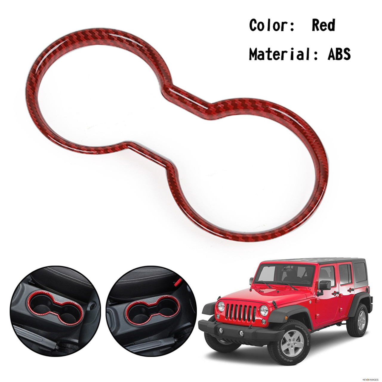 ABS Front Water Cup Holder Cover Trim Fit for JEEP Wrangler JK 2011-2017 Red