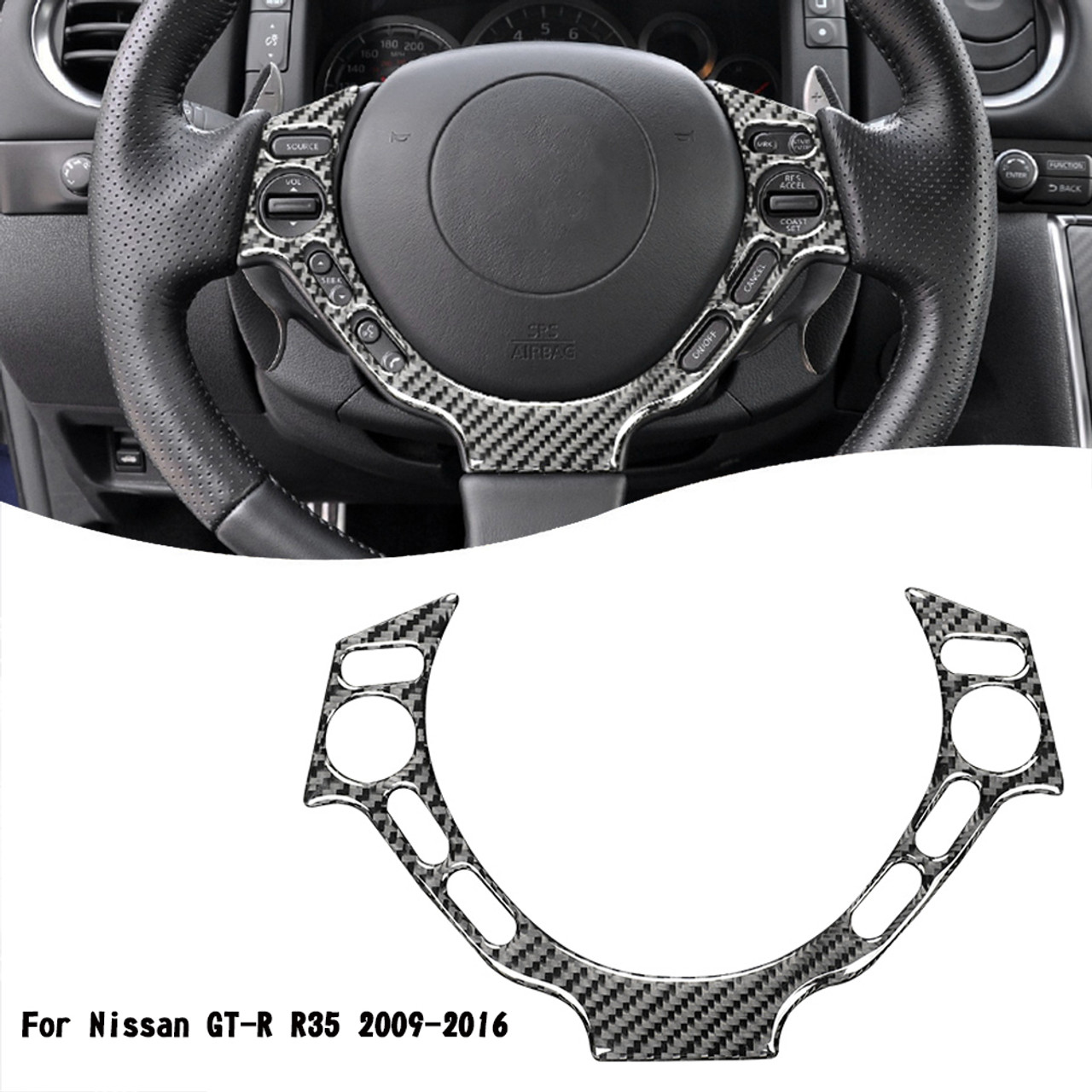 Steering Wheel Button Cover Trim Fit for Nissan GT-R R35 2009-2016 Carbon Fiber