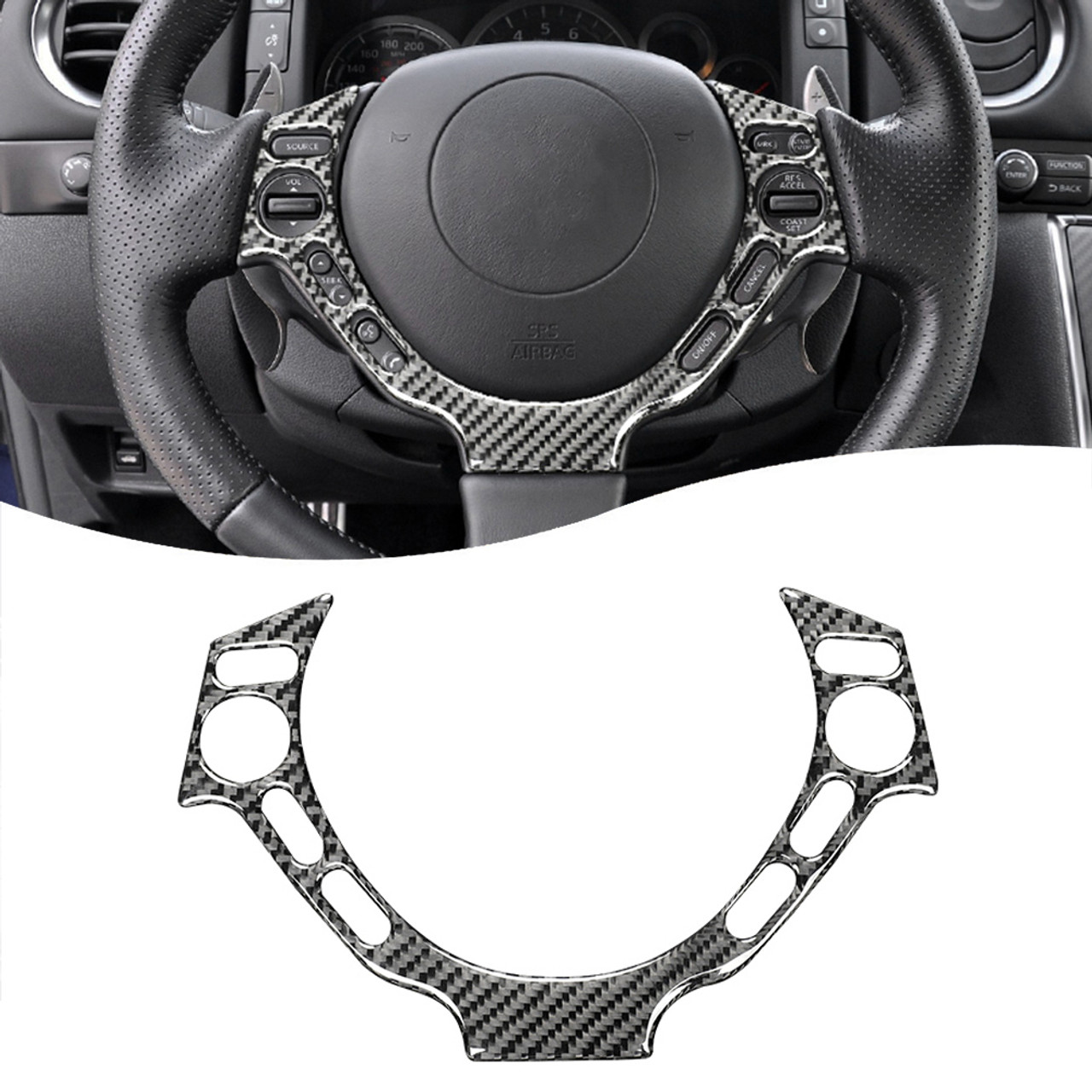 Steering Wheel Button Cover Trim Fit for Nissan GT-R R35 2009-2016 Carbon Fiber