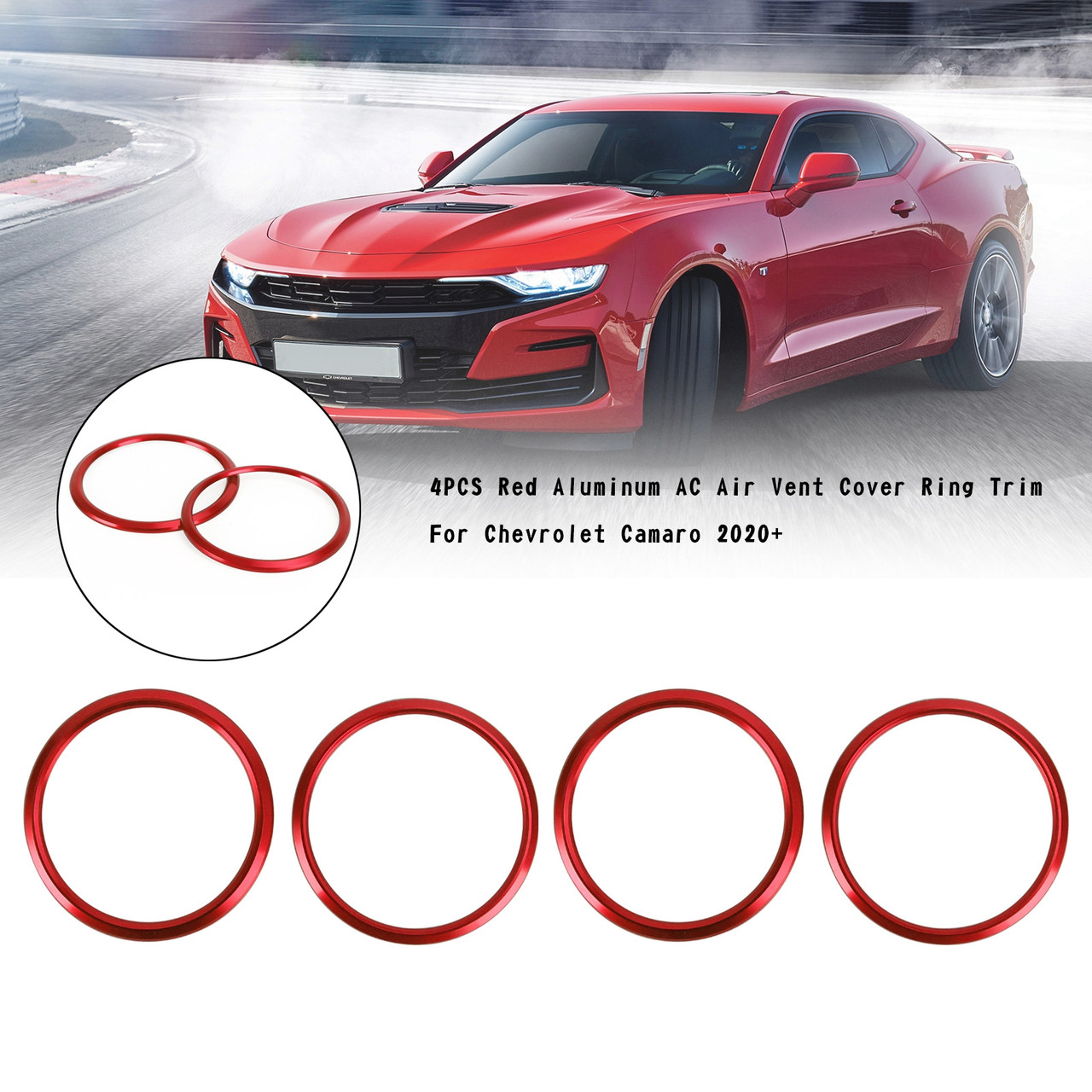 4PCS Aluminum AC Air Vent Cover Ring Trim Fit for Chevrolet Camaro 2020+ Red