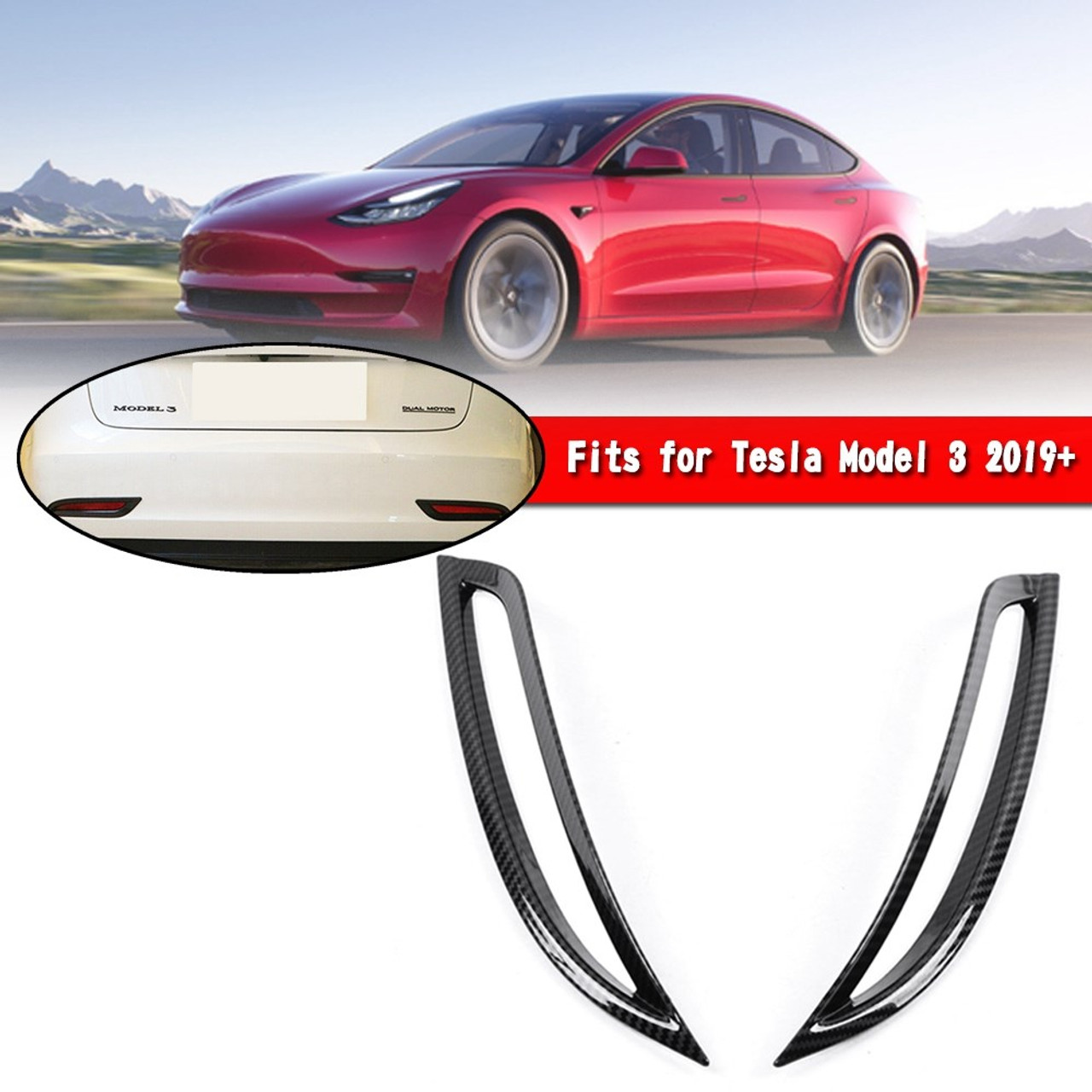 Rear Fog Light Lamp Cover Trim Fit for Tesla Model 3 2019+ Carbon Fiber