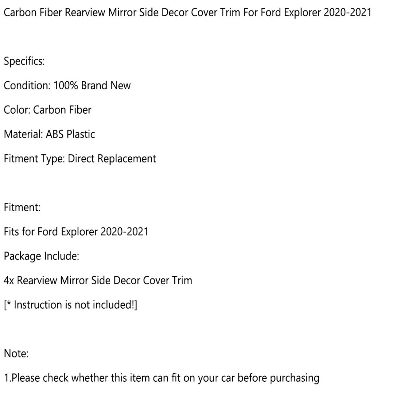 Rearview Mirror Side Decor Cover Trim Fit for Ford Explorer 20-21 Carbon Fiber