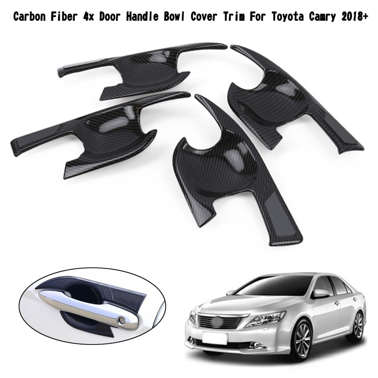 4x Door Handle Bowl Cover Trim Fit for Toyota Camry 2018+ Carbon Fiber