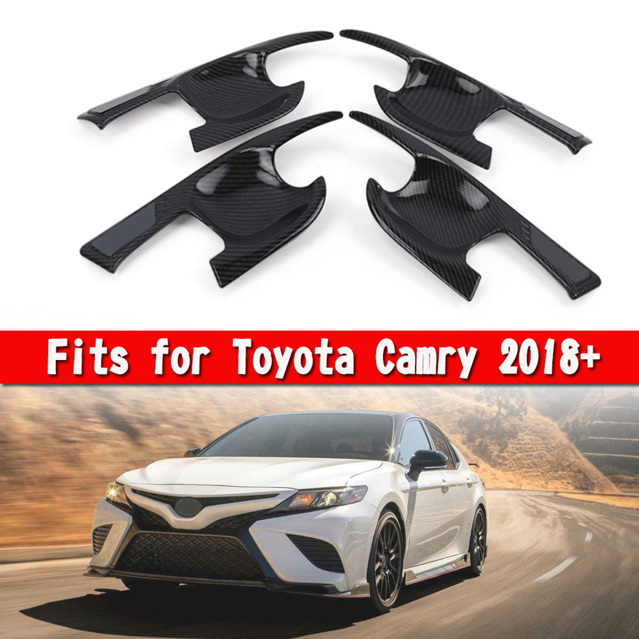 4x Door Handle Bowl Cover Trim Fit for Toyota Camry 2018+ Carbon Fiber