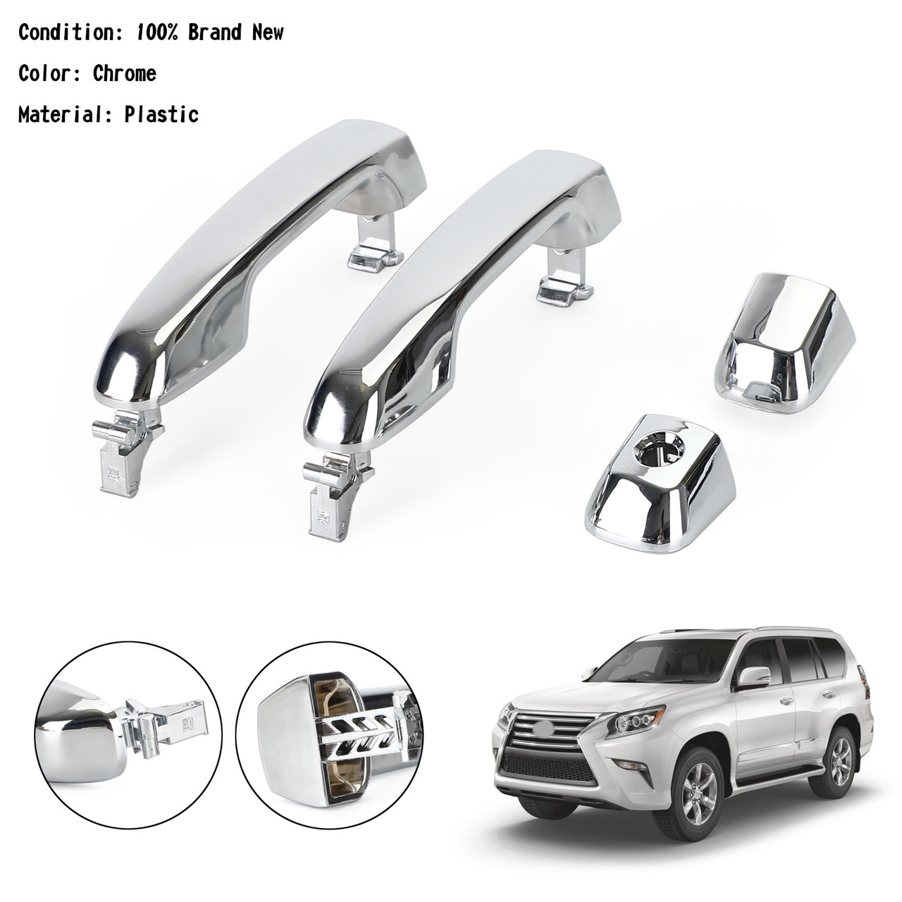 Front LH+RH Exterior Door Handle 6921735050 Fit for Lexus GX460 Executive 13-14 Luxury 14-18 Ultra Premium 10-11 Chrome