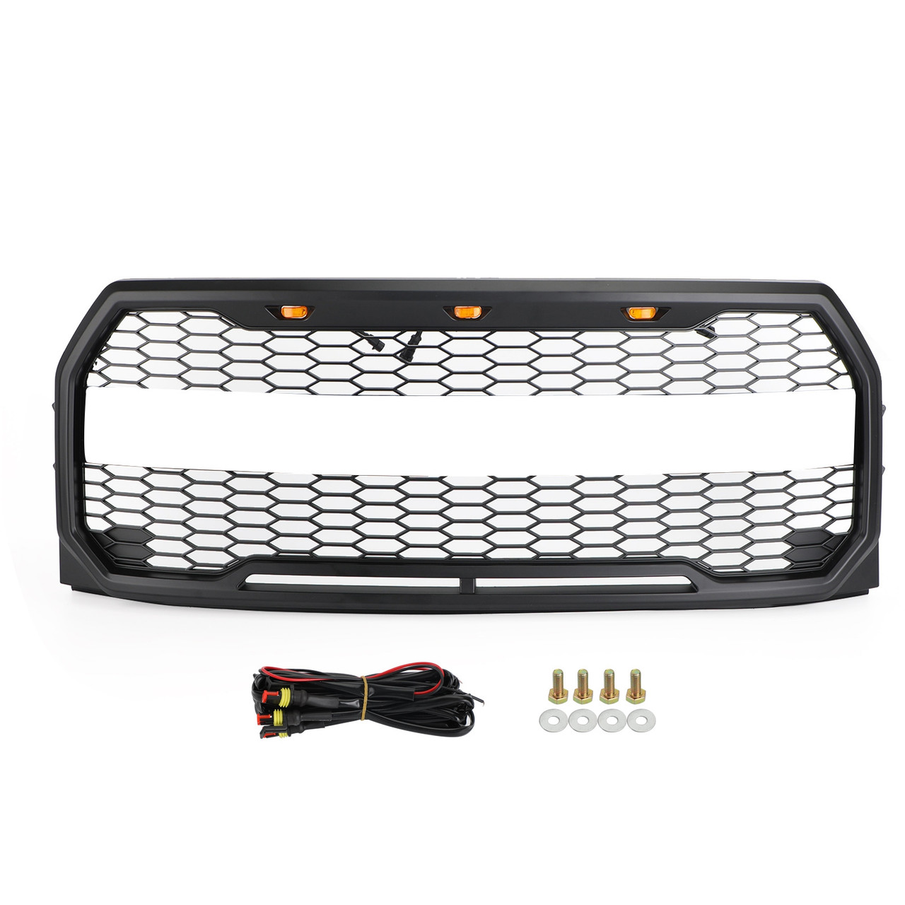 Replacement ABS Front Bumper Grille Grill W/ LED Fit for Ford F150 Raptor Style 2015-2017