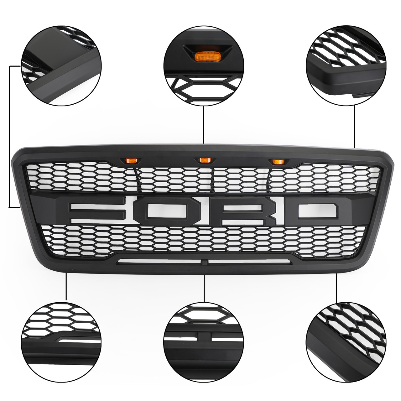 Front Mesh Hood Grill Grille Fit for Ford F150 Raptor Style With LED 2004-2008